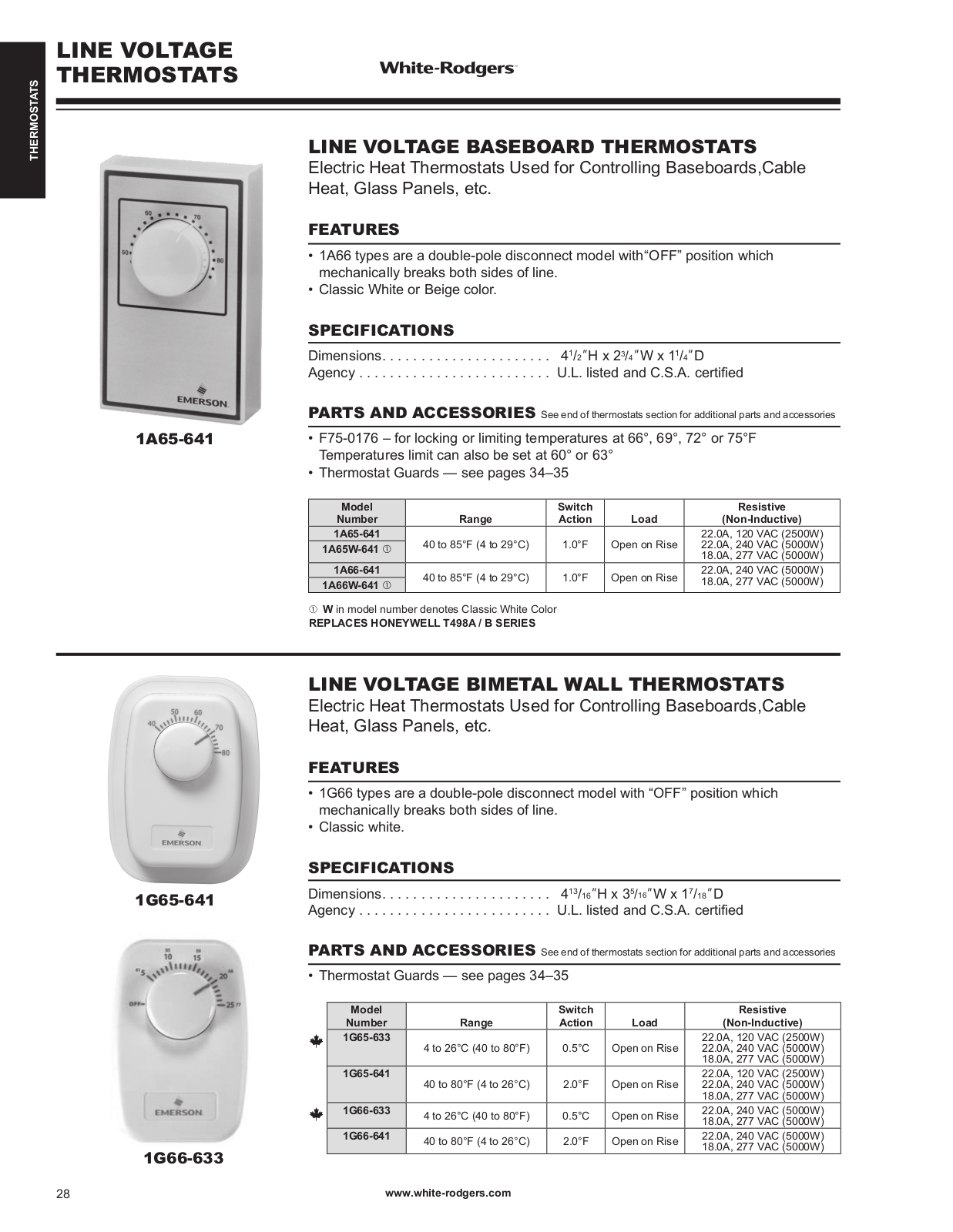 White Rodgers 1G65-641, 1G66-641, 1G65-633, 1A66-641 Catalog Page