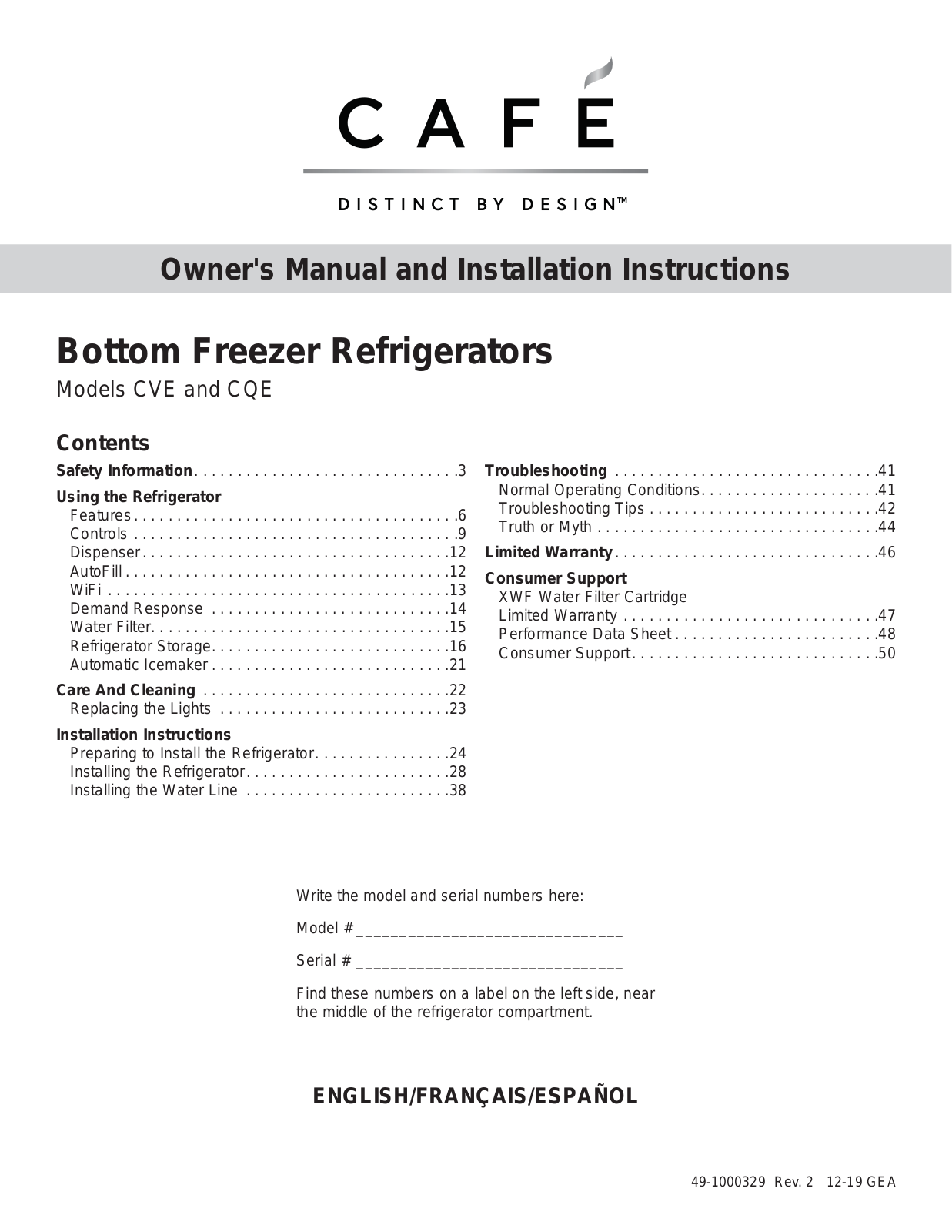 GE CVE28DP4NW2 Owner’s Manual