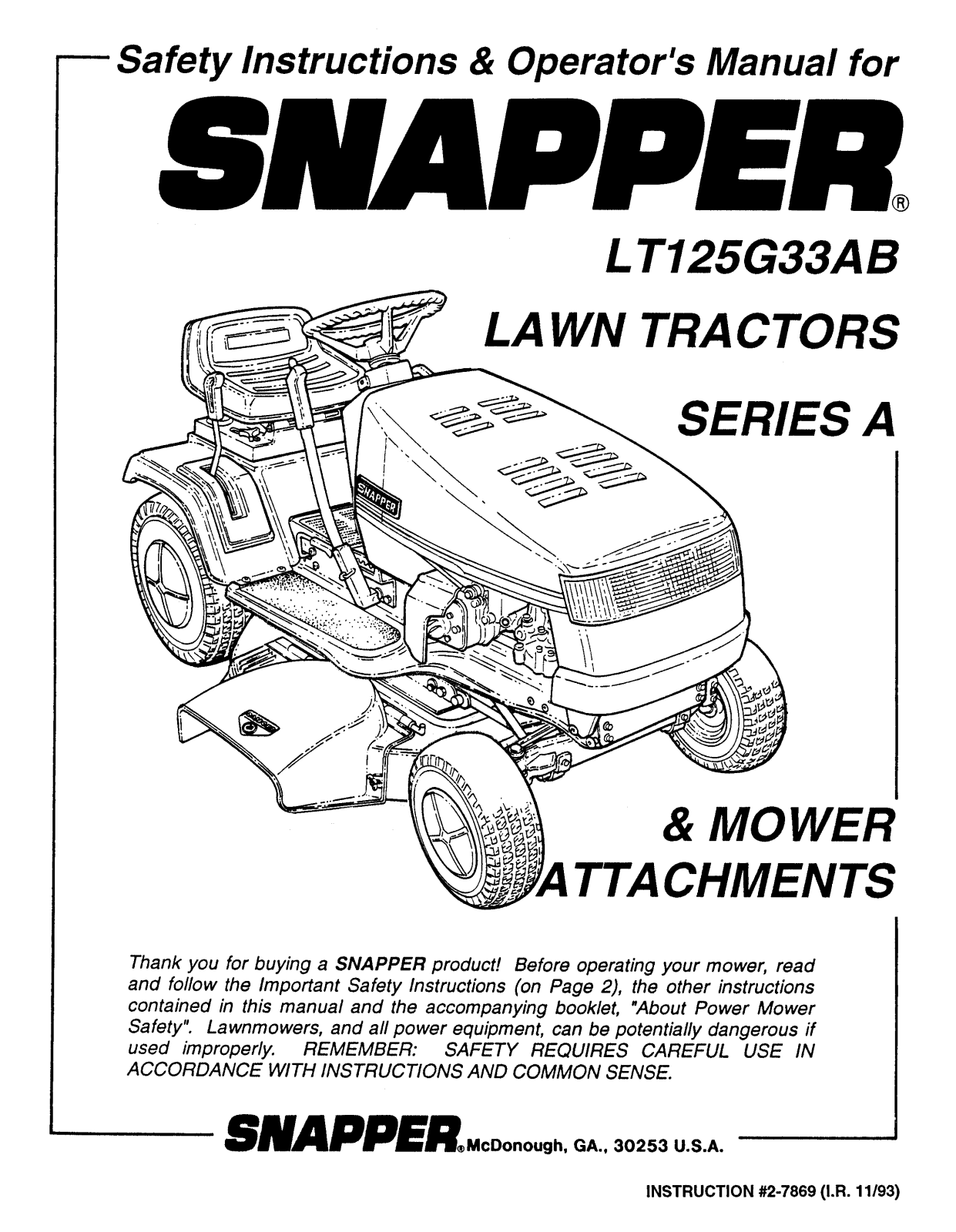 Snapper LT125G33AB User Manual