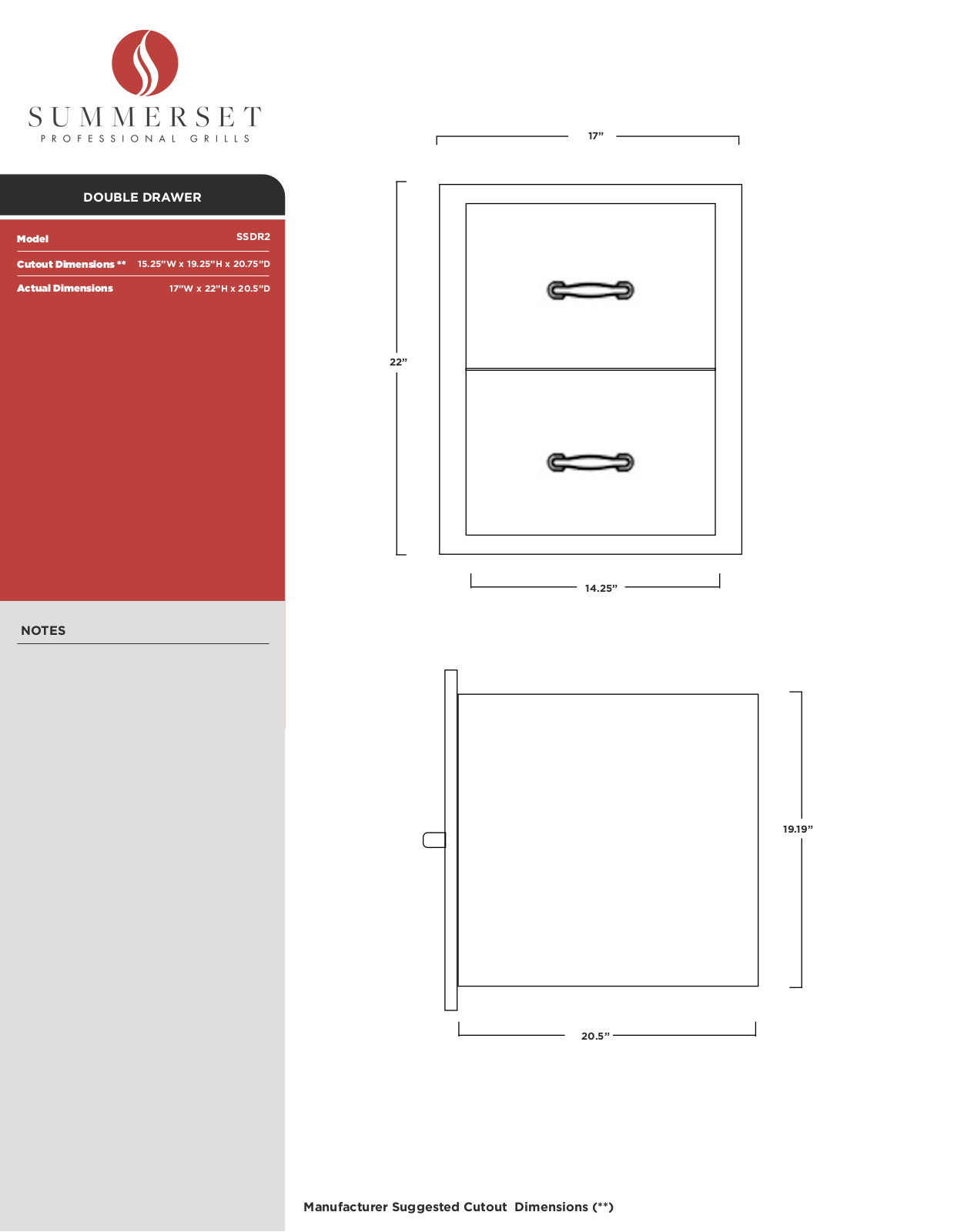 Summerset SSDR2-17 Specifications Sheet - ManualMachine.com