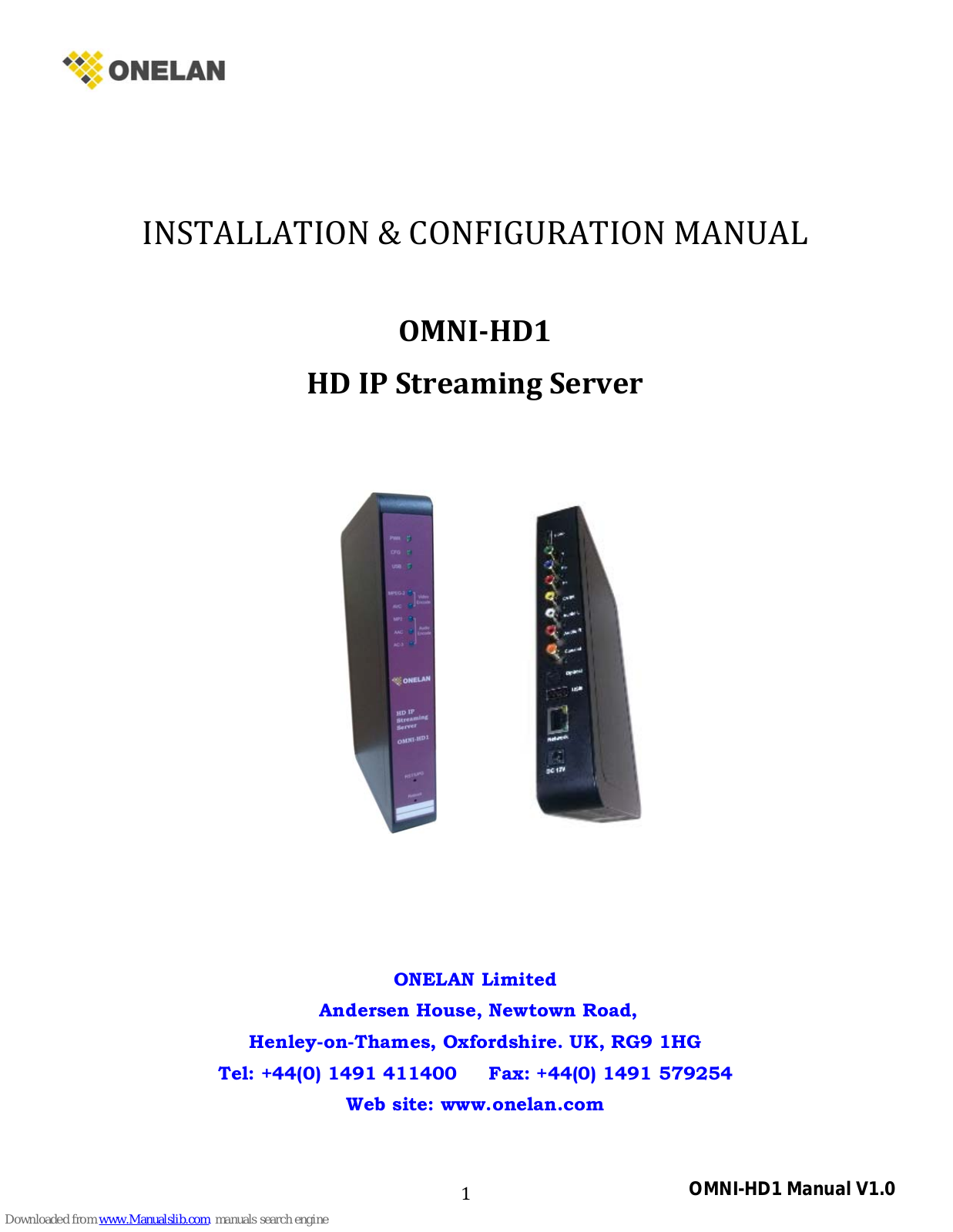 ONELAN OMNI-HD1 Installation Manual