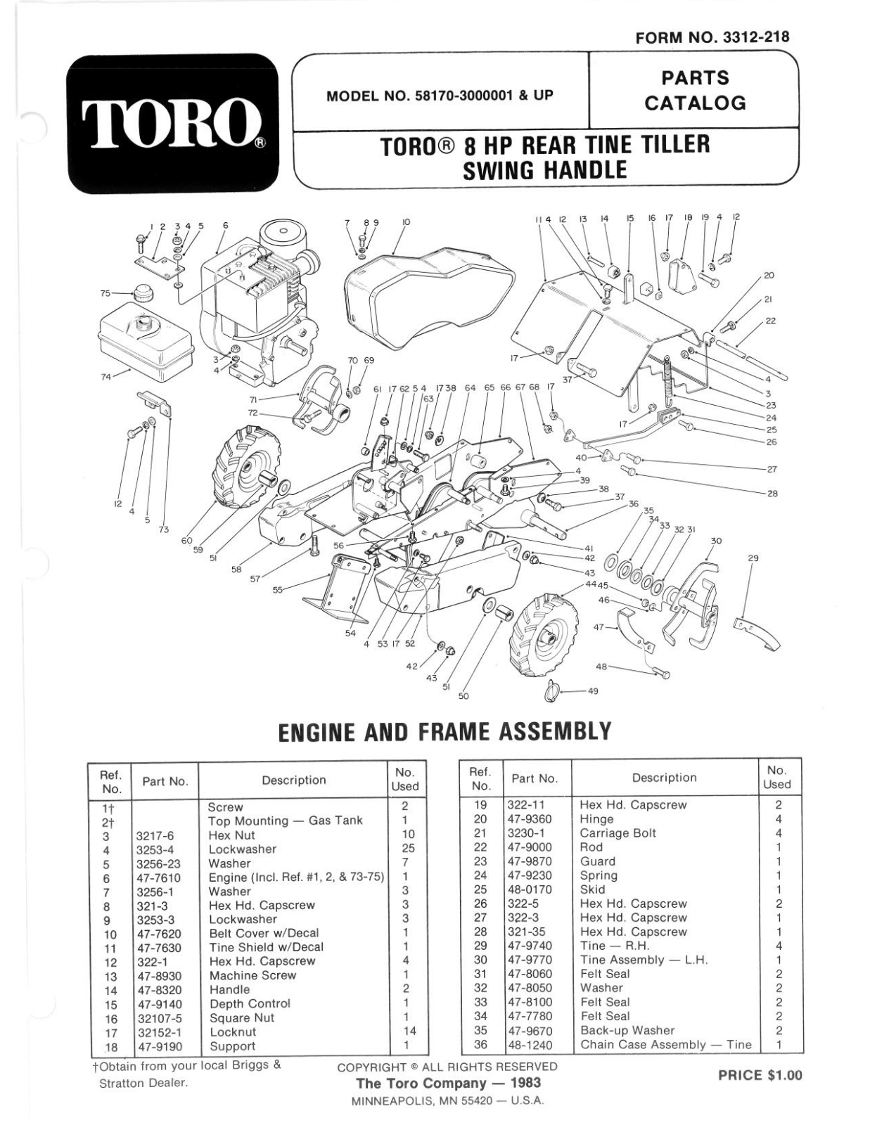 Toro 58170 Parts Catalogue