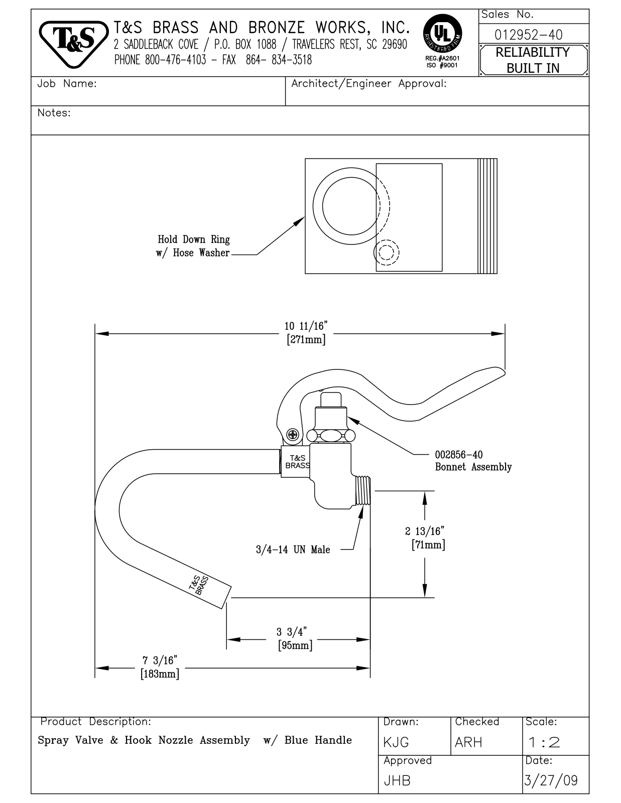 T&S Brass 012952-40 User Manual