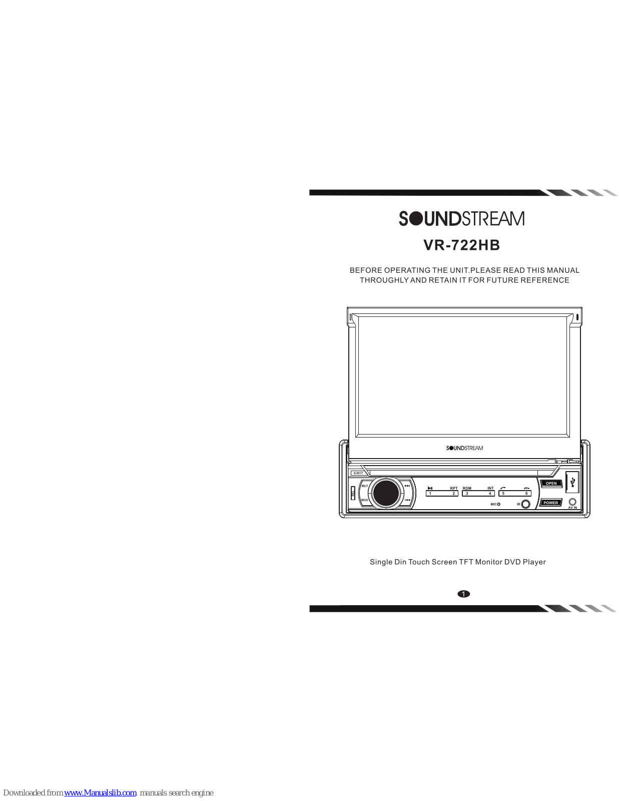 Soundstream VR-722HB Operating Manual