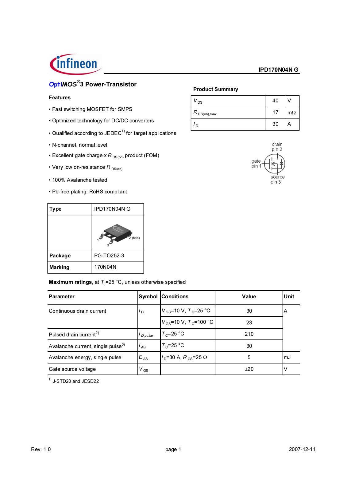 Datasheet ipd170n04n_rev1.0 Datasheet - ManualMachine.com