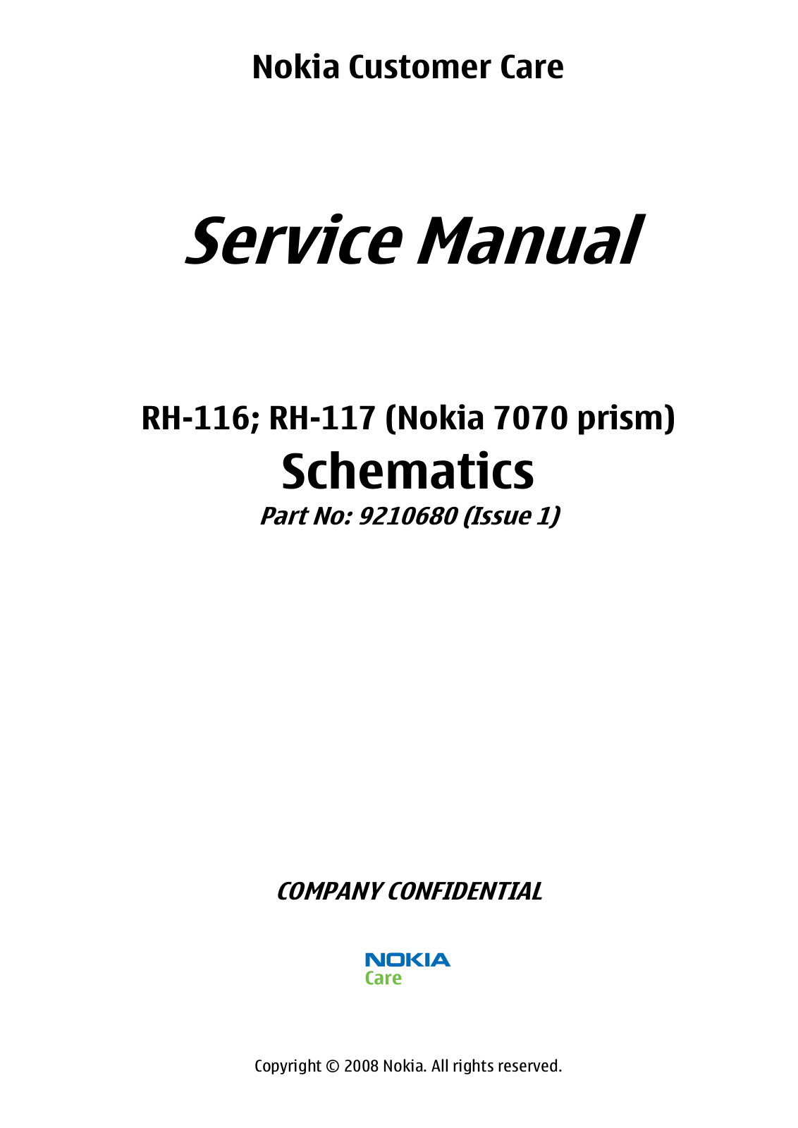 Nokia 7070 RH-116, 7070 RH-117 Schematic