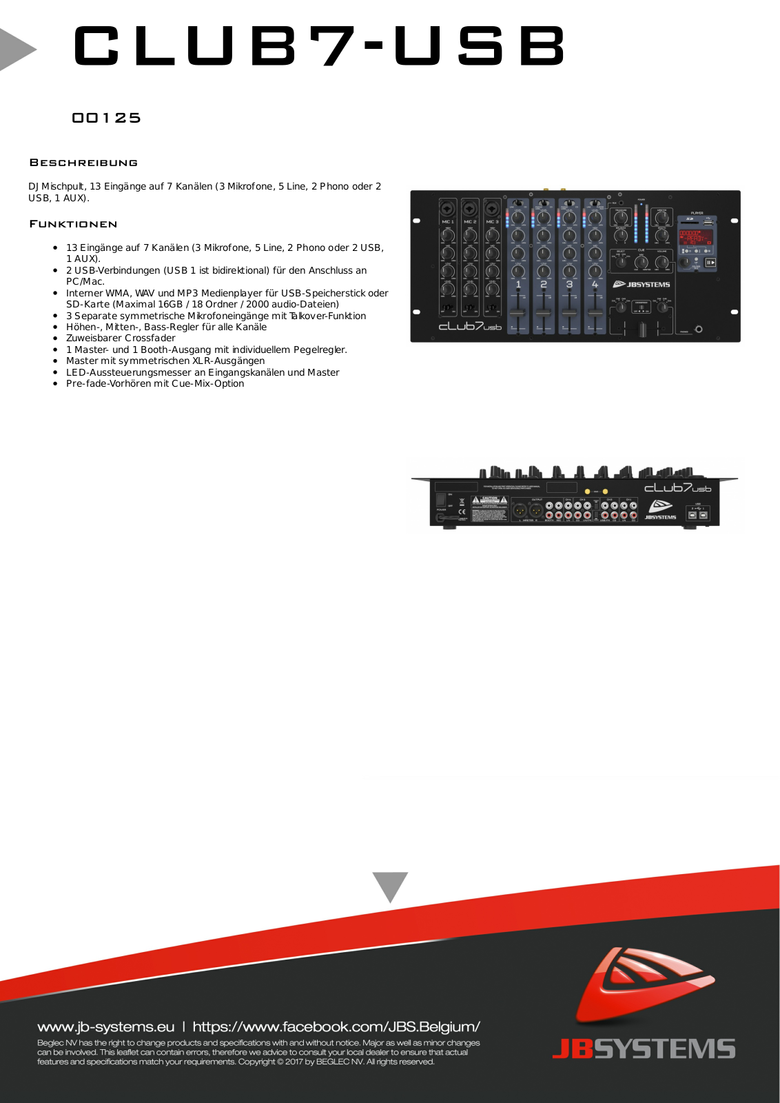 JB Systems Club 7 USB User Manual