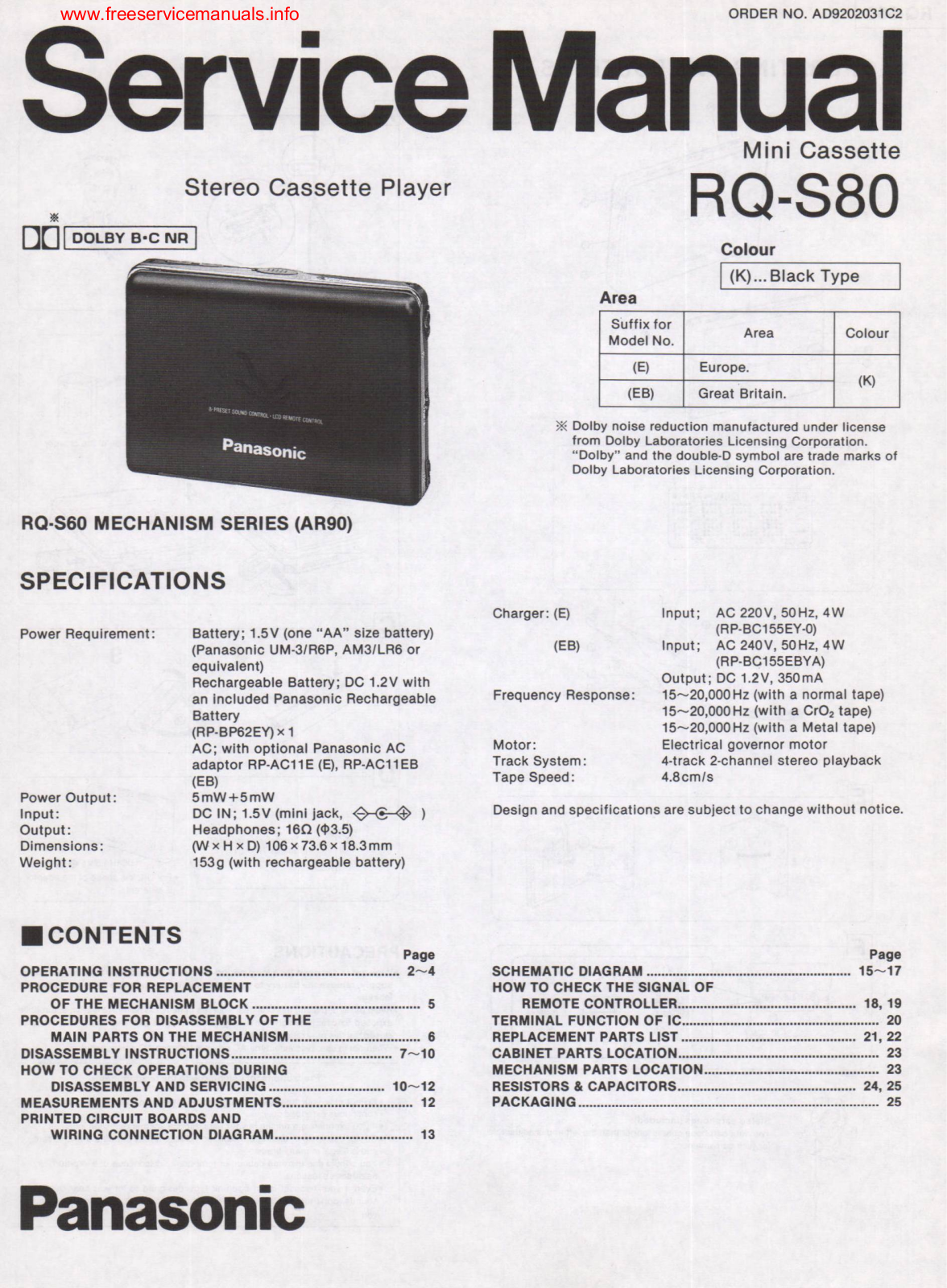 Panasonic RQ-S80 Service Manual