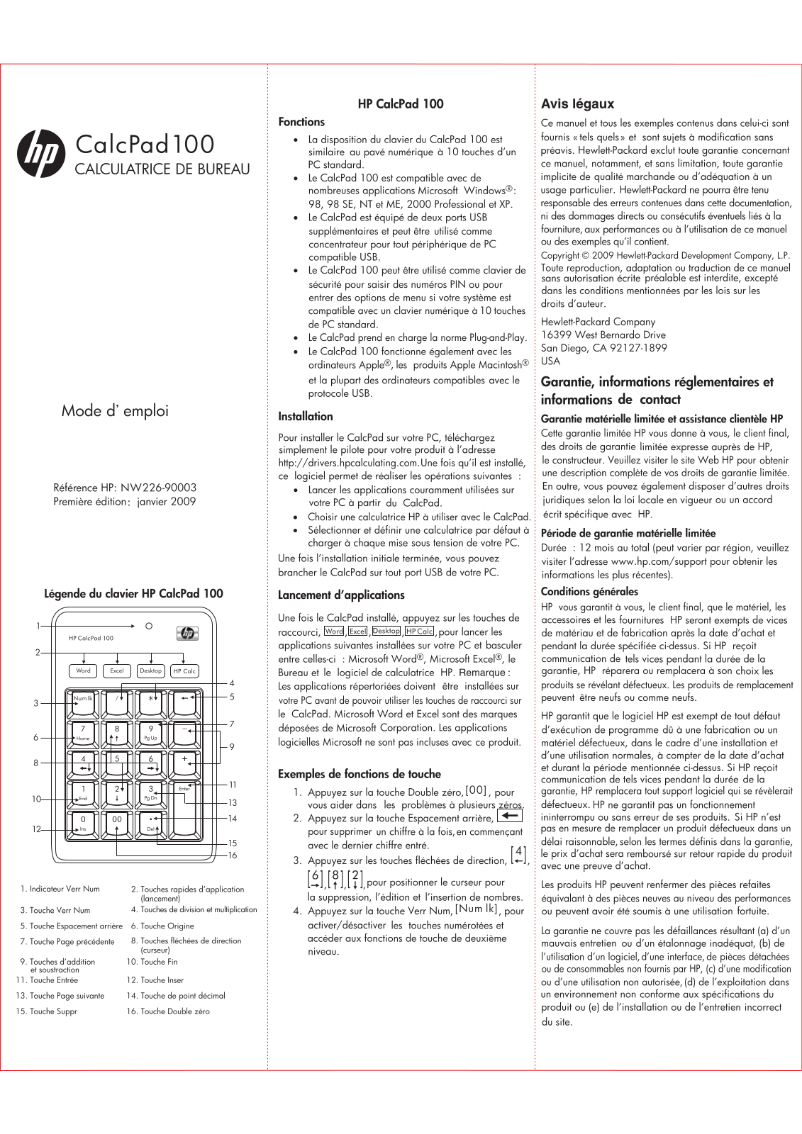 Compaq CALCPAD 100 Instructions Manual