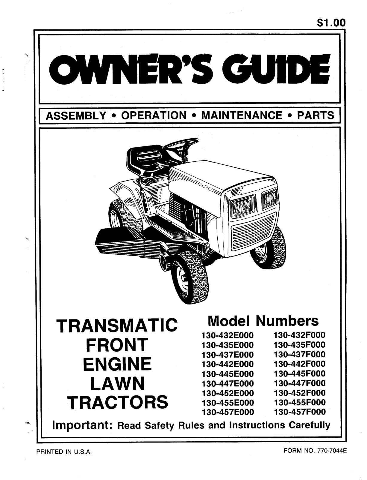 MTD 130-452E000, 130-442E000, 130-442F000, 130-445E000, 130-437E000 User Manual