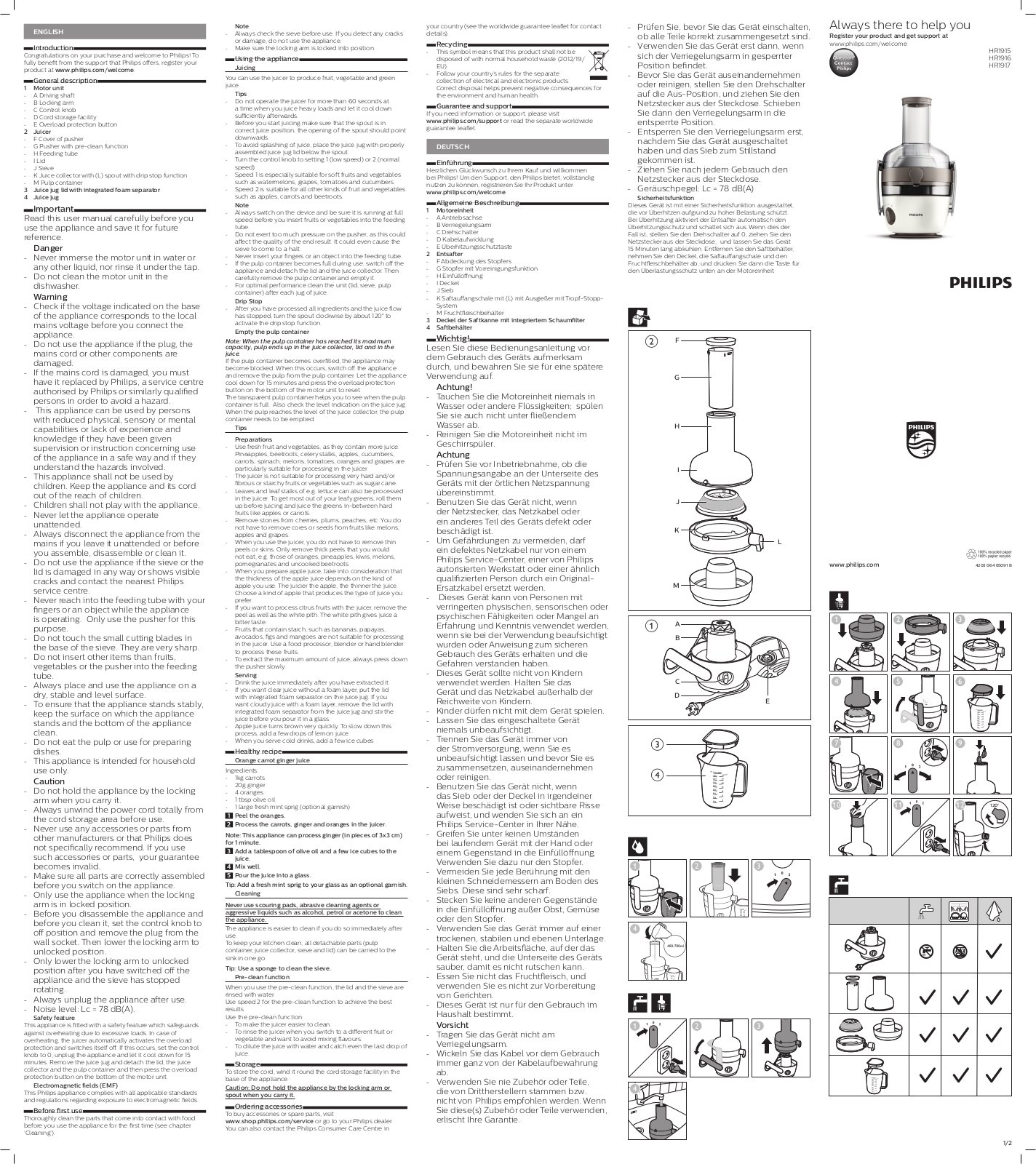 Philips HR1916-70 operation manual