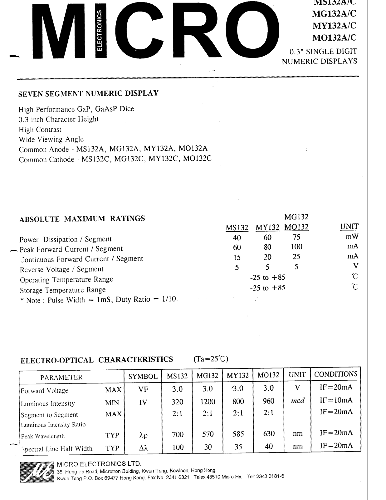 MICRO MS132A, MS132C, MO132A, MO132C, MG132A Datasheet