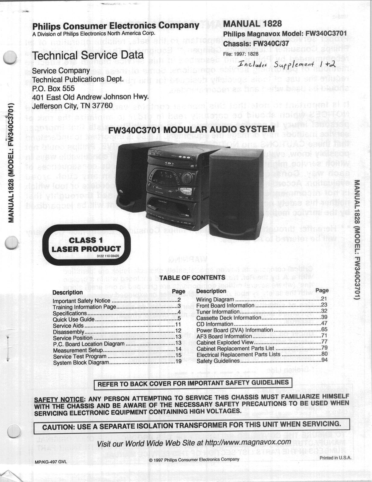 Philips FW-340-C-3701 Service manual