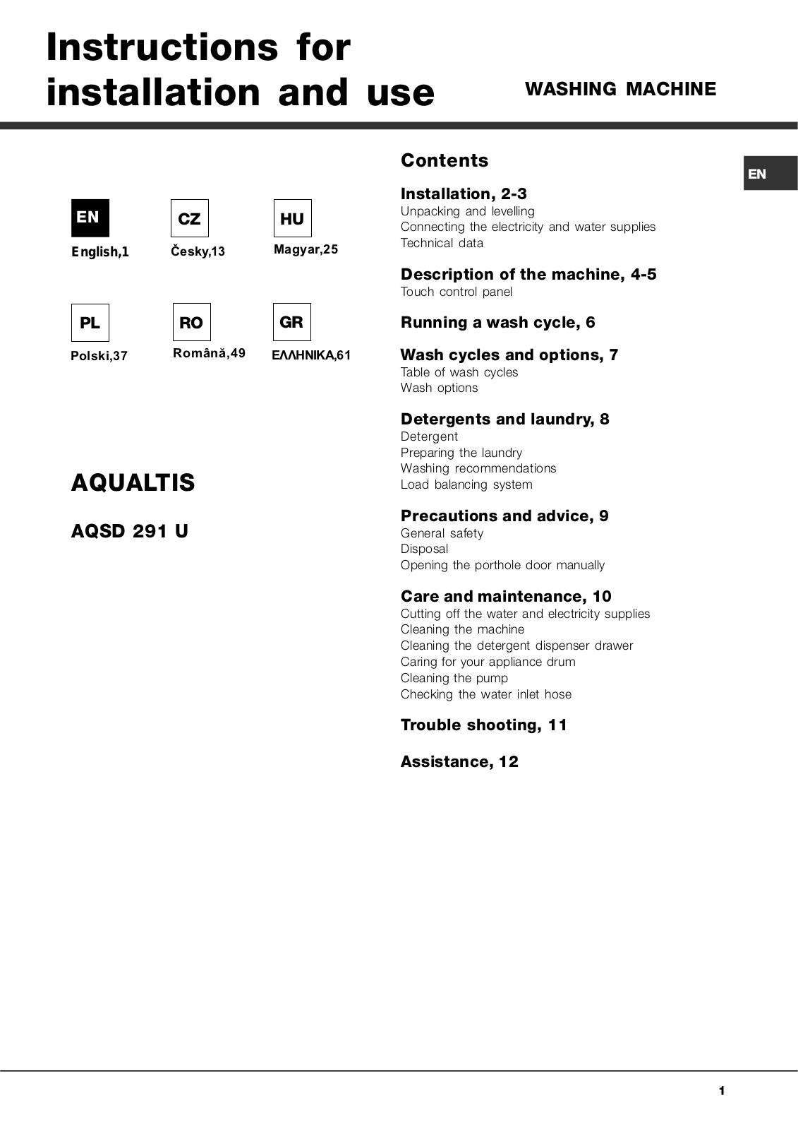 Hotpoint AQSD 291 U User Manual