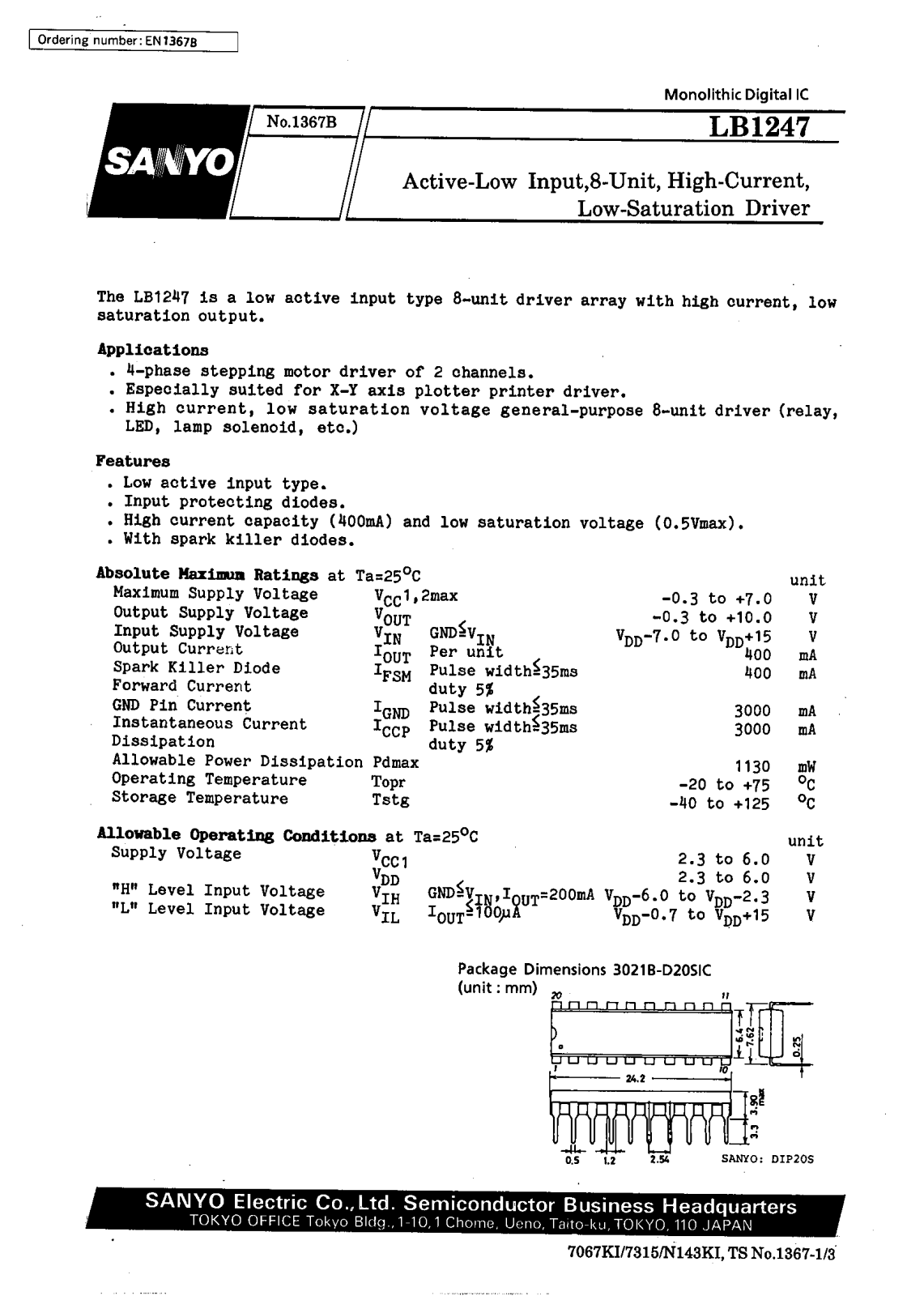 Datasheet LB1247 Datasheet (SANYO) - ManualMachine.com