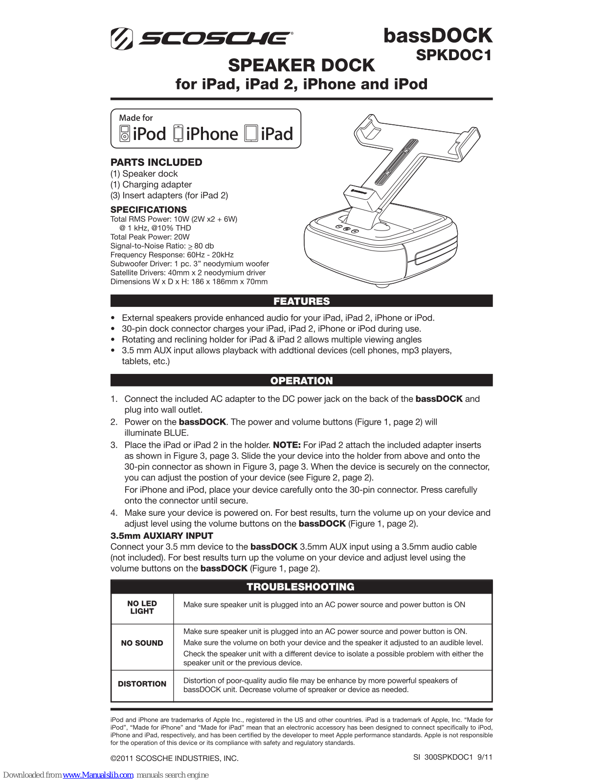 Scosche bassDOCK SPKDOC1 User Manual