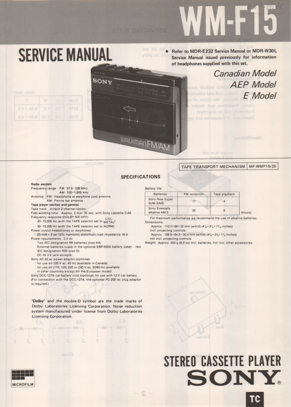 sony wm-f15 Service