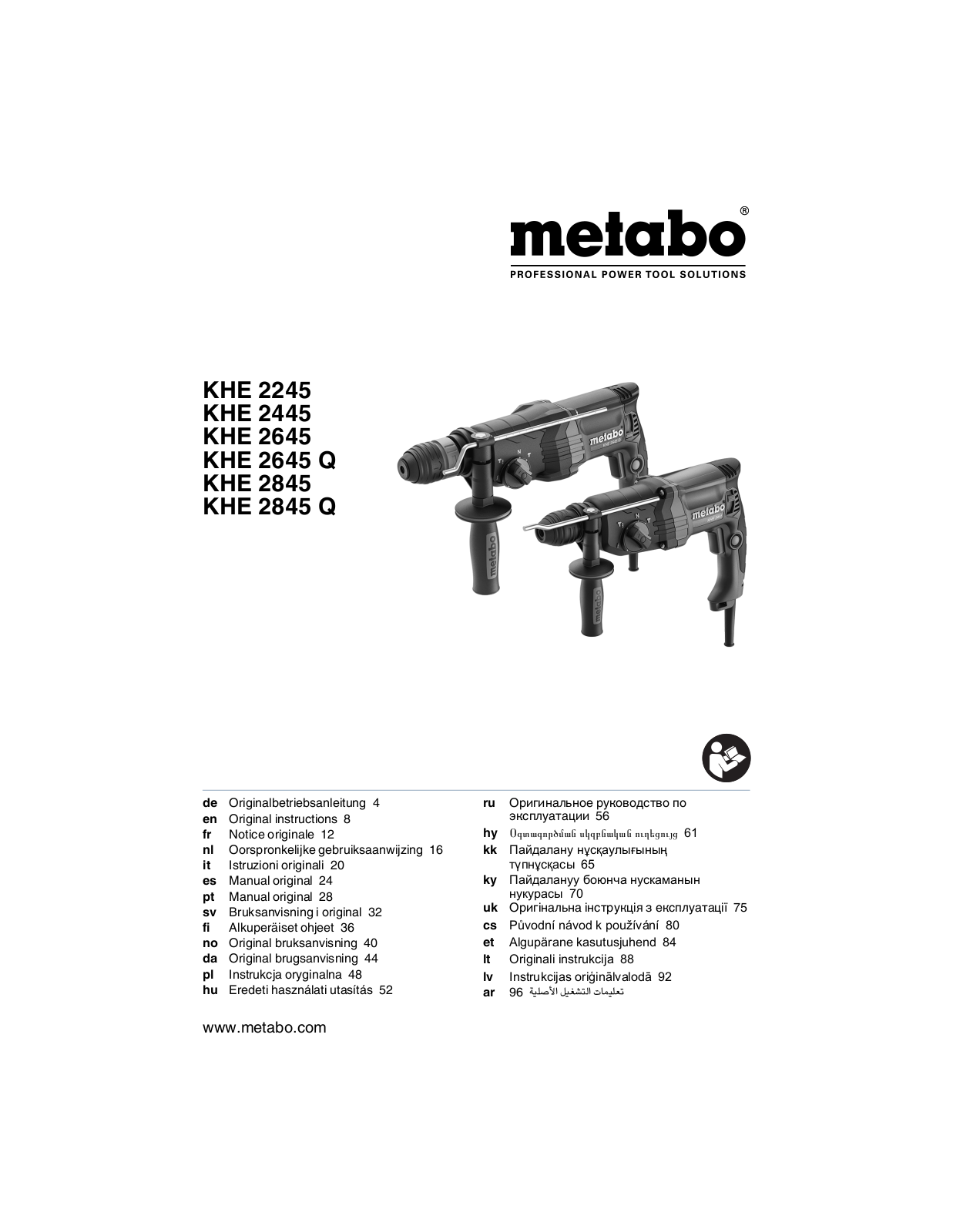 Metabo KHE 2245, KHE 2445, KHE 2645, KHE 2645 Q, KHE 2845 User guide - ManualMachine.com