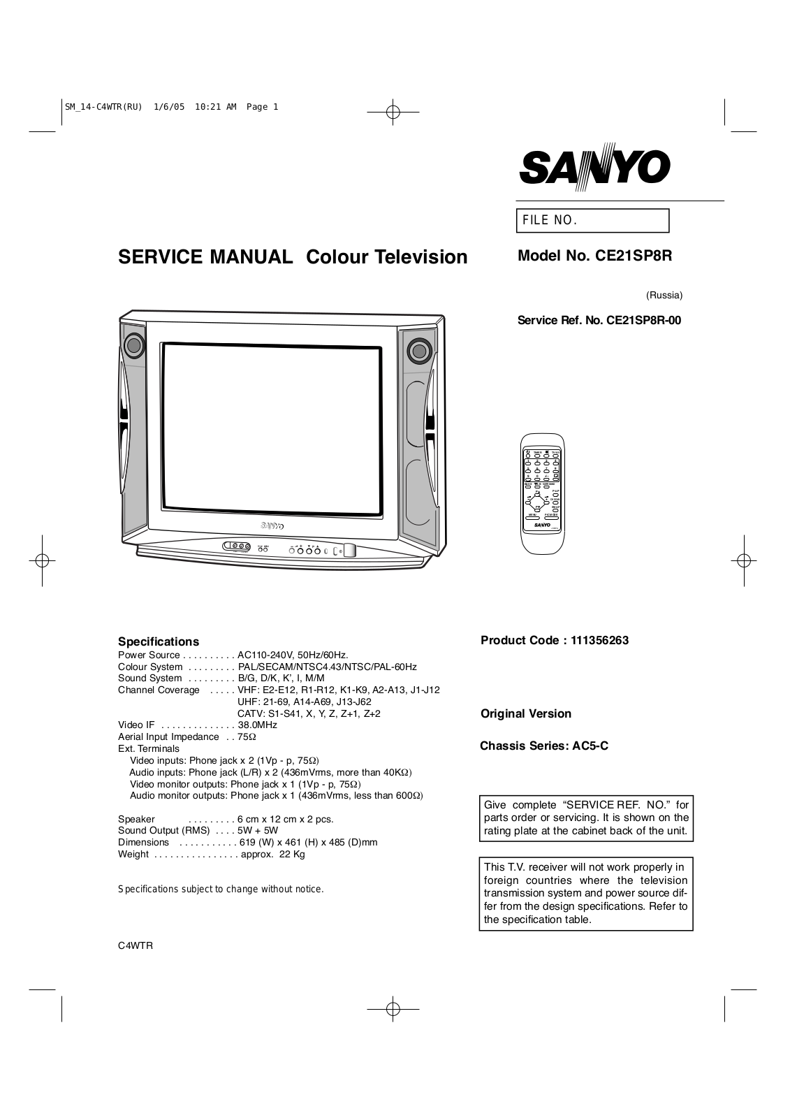 SANYO SM-21-C4WTR Service Manual AC5-C