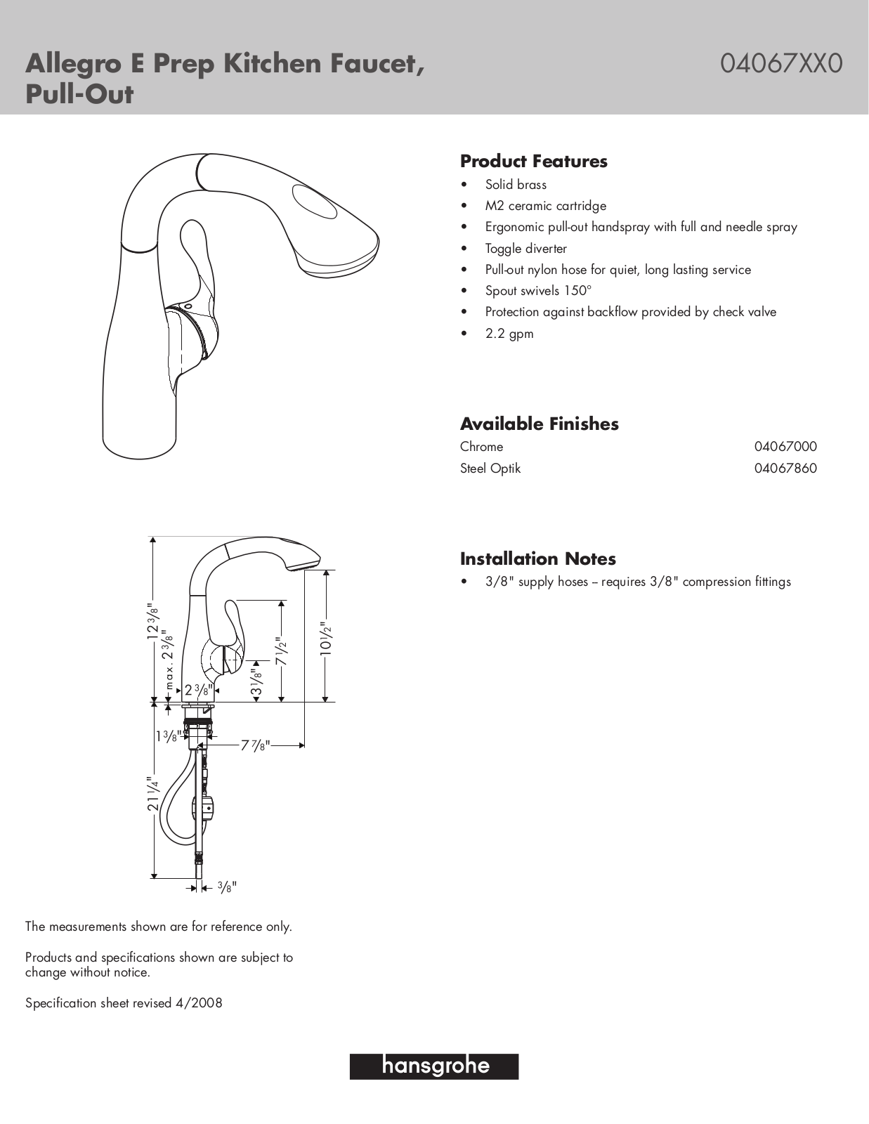 Hans Grohe 04067XX0 User Manual