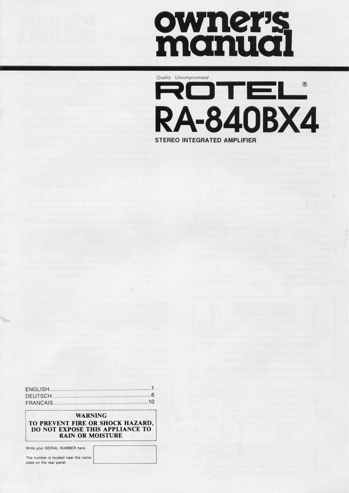 Rotel RA840BX4 User Manual