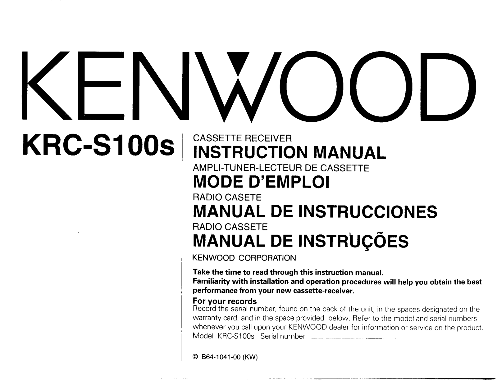 Kenwood KRC-S100s Owner's Manual