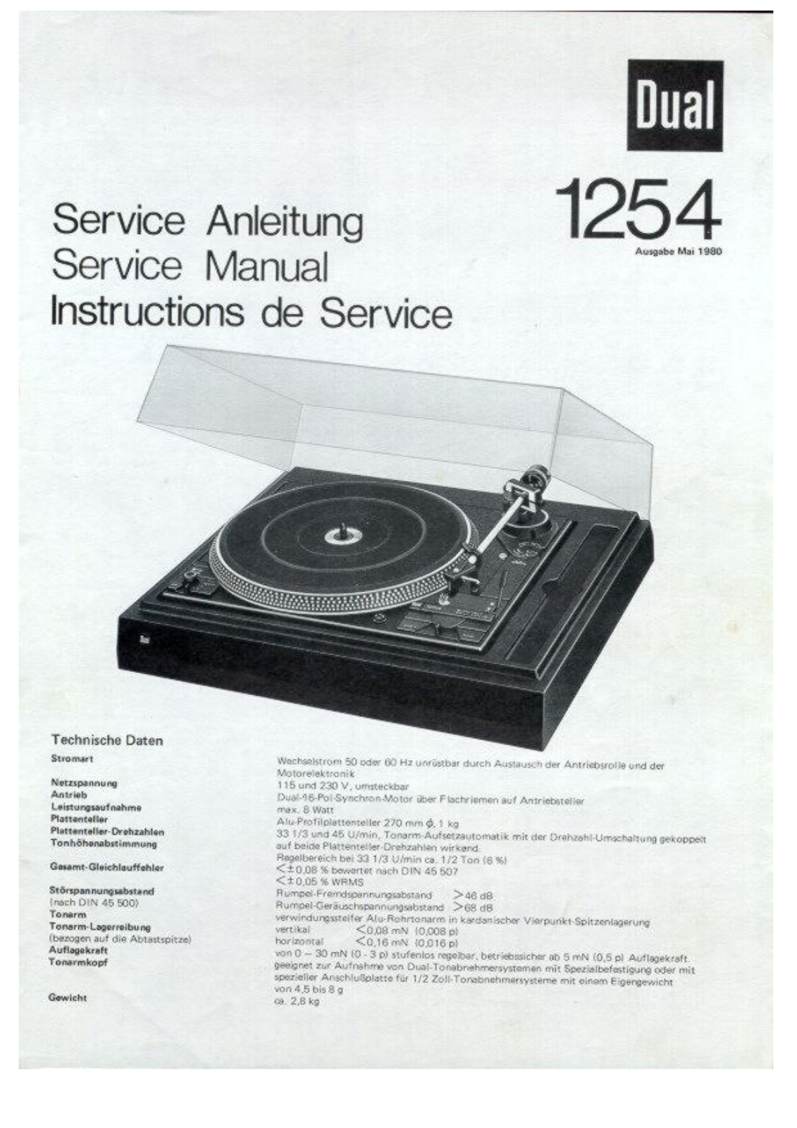 Dual 1254 Service manual