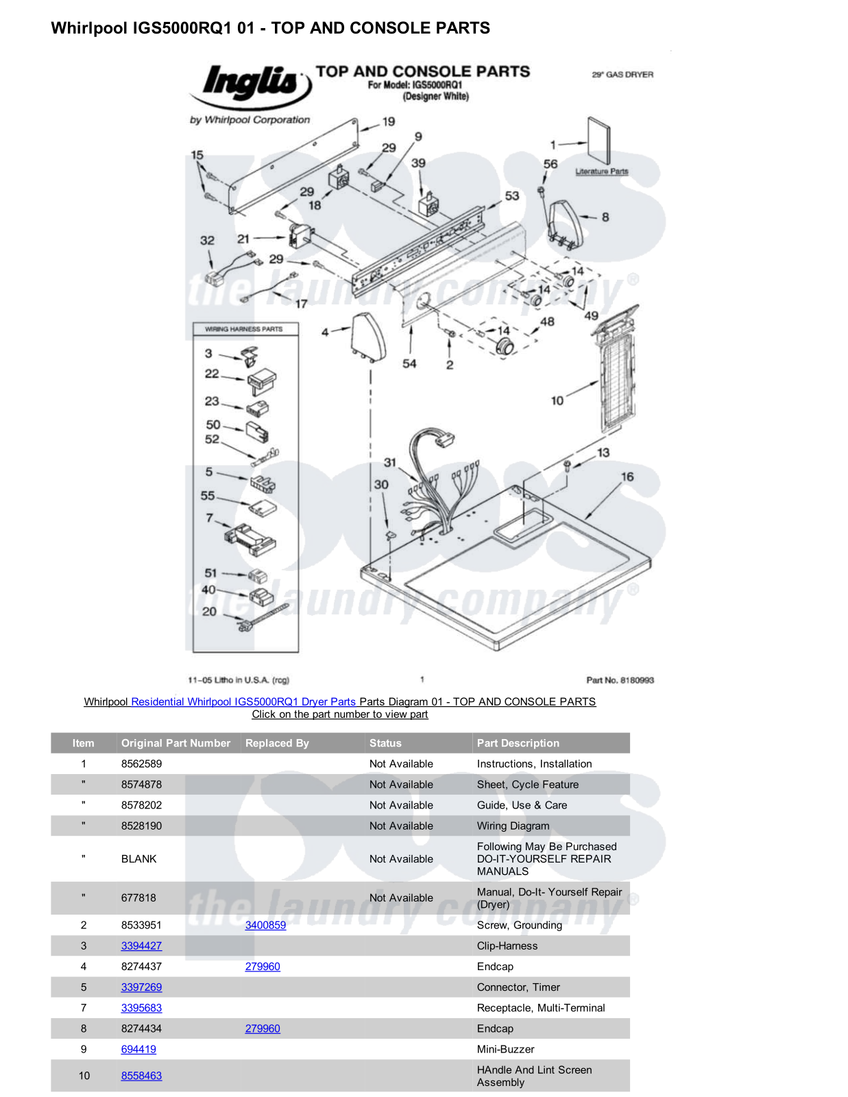 Whirlpool IGS5000RQ1 Parts Diagram