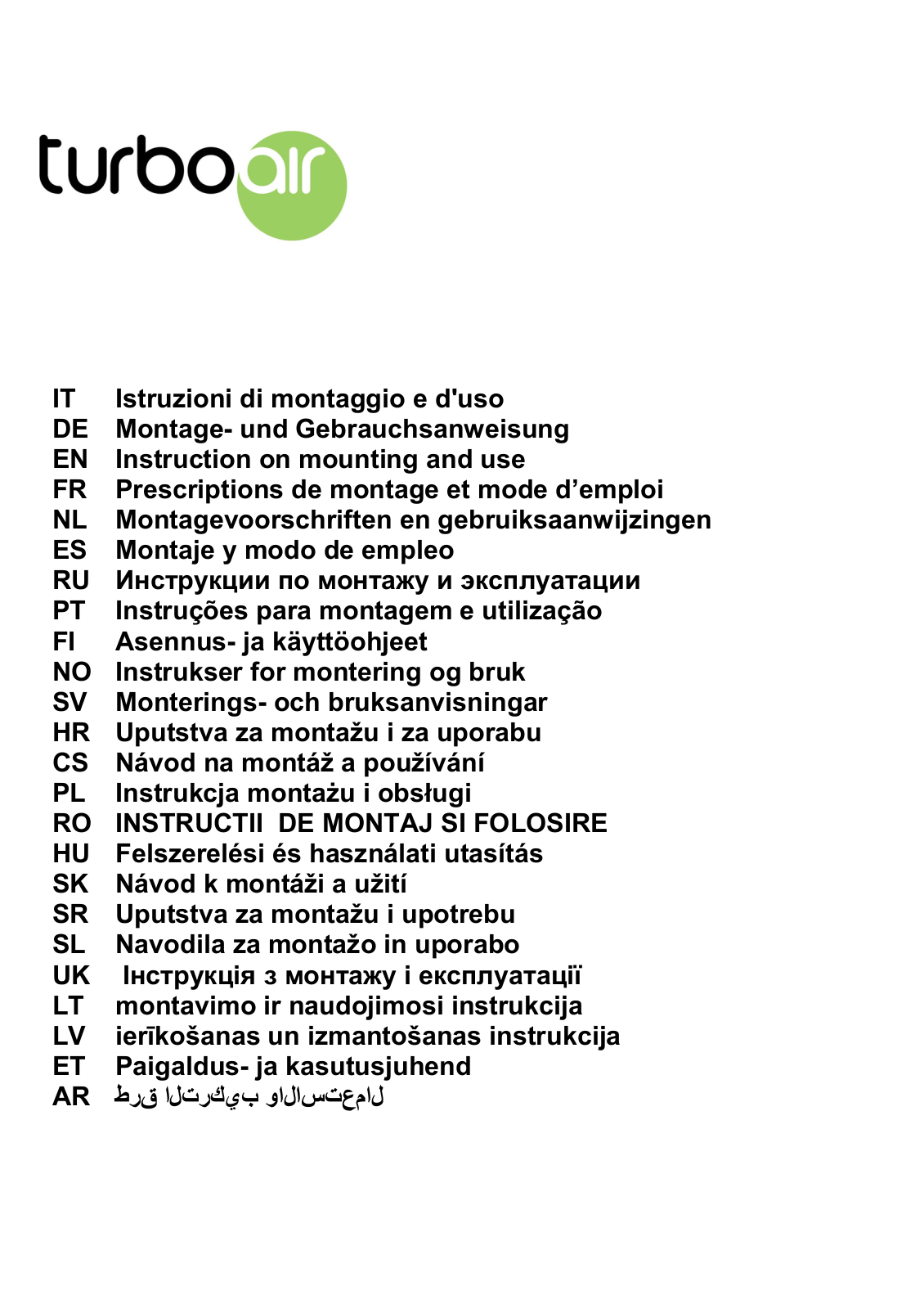 Turboair Opera, Montenapoleone User Manual