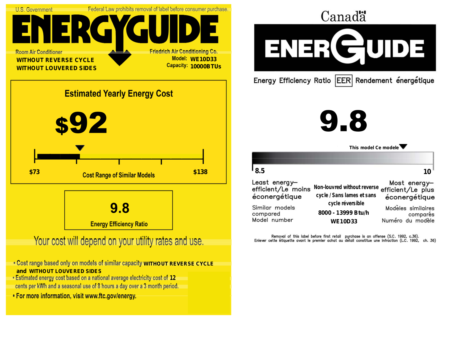 Friedrich WE10D33 Energy Guide