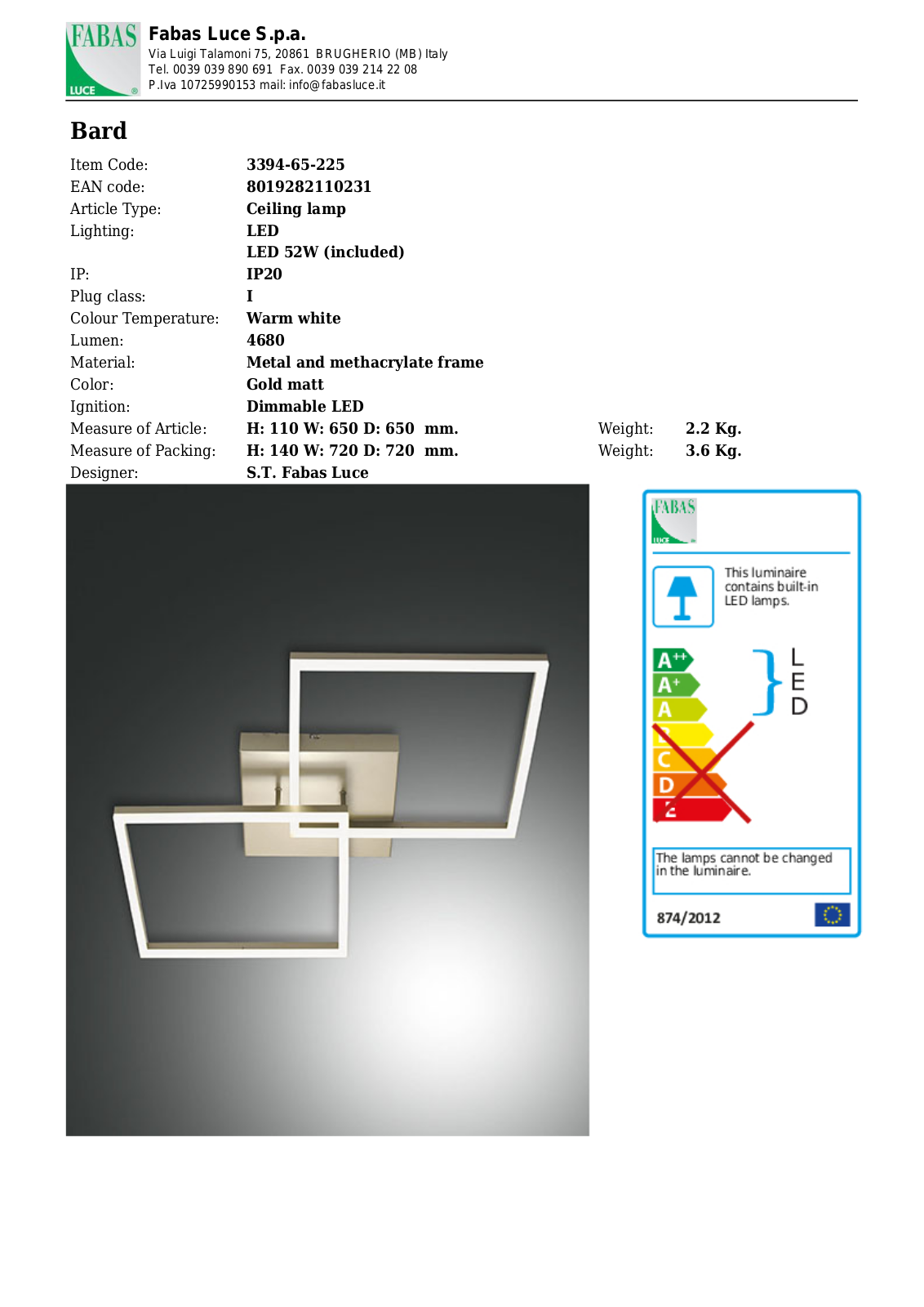 Bard 3394-65-225 User Manual