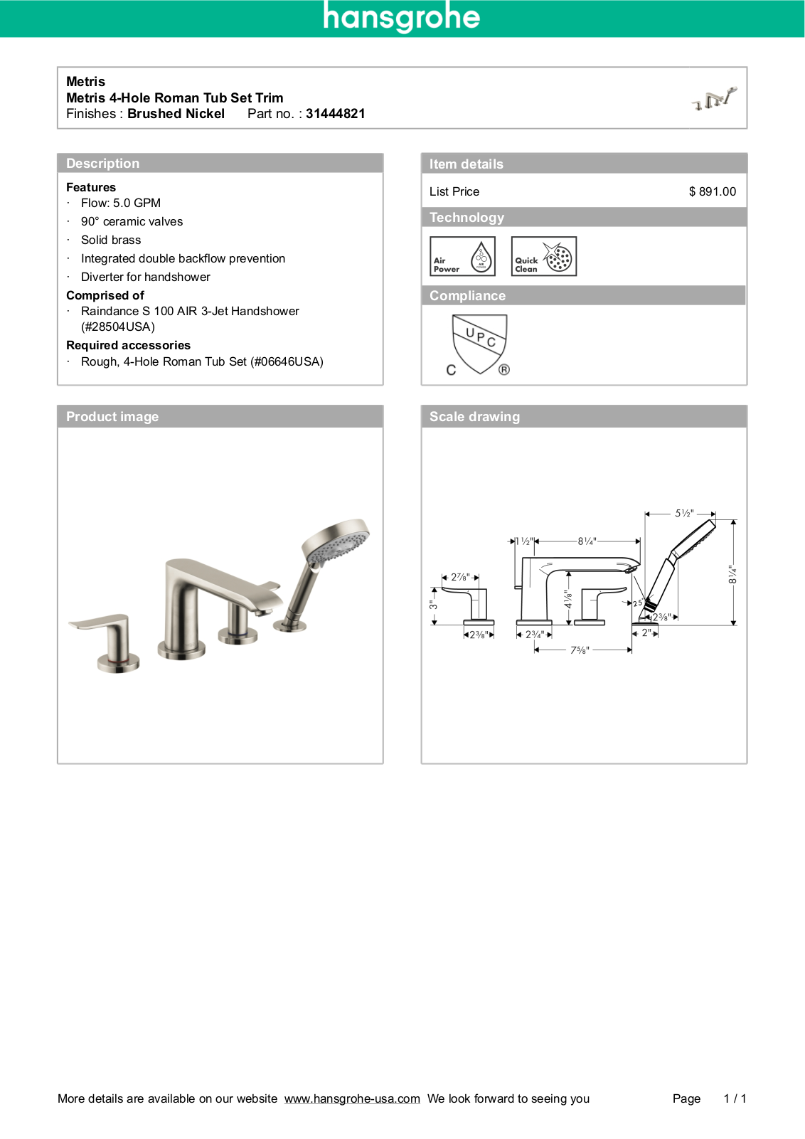 Hansgrohe HAN3121 Specifications - ManualMachine.com