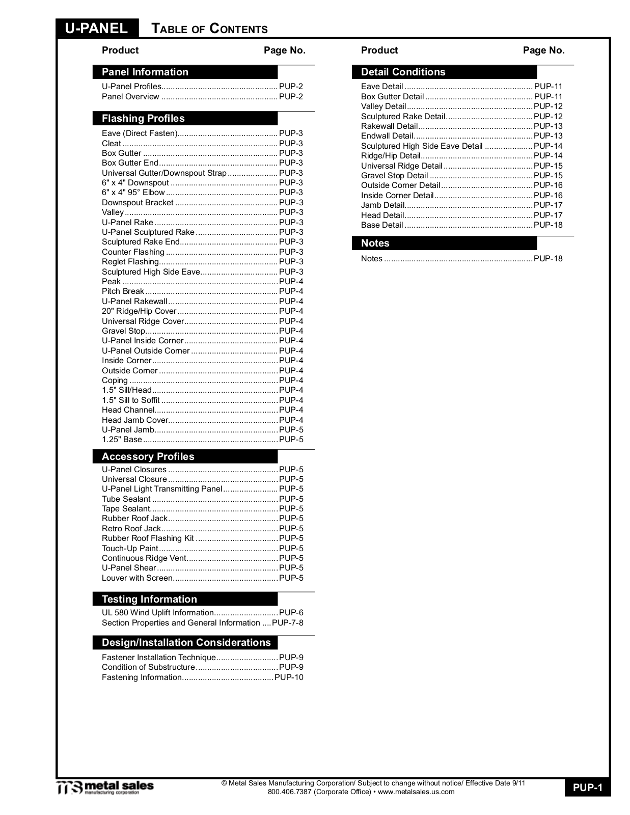 Metal Sales PBU-Panel User Manual