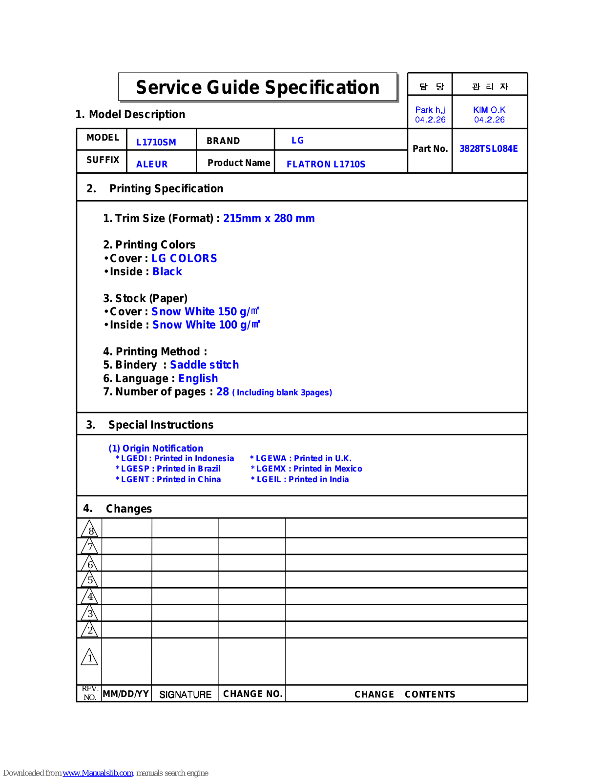 LG FLATRON L1710S Service Manual