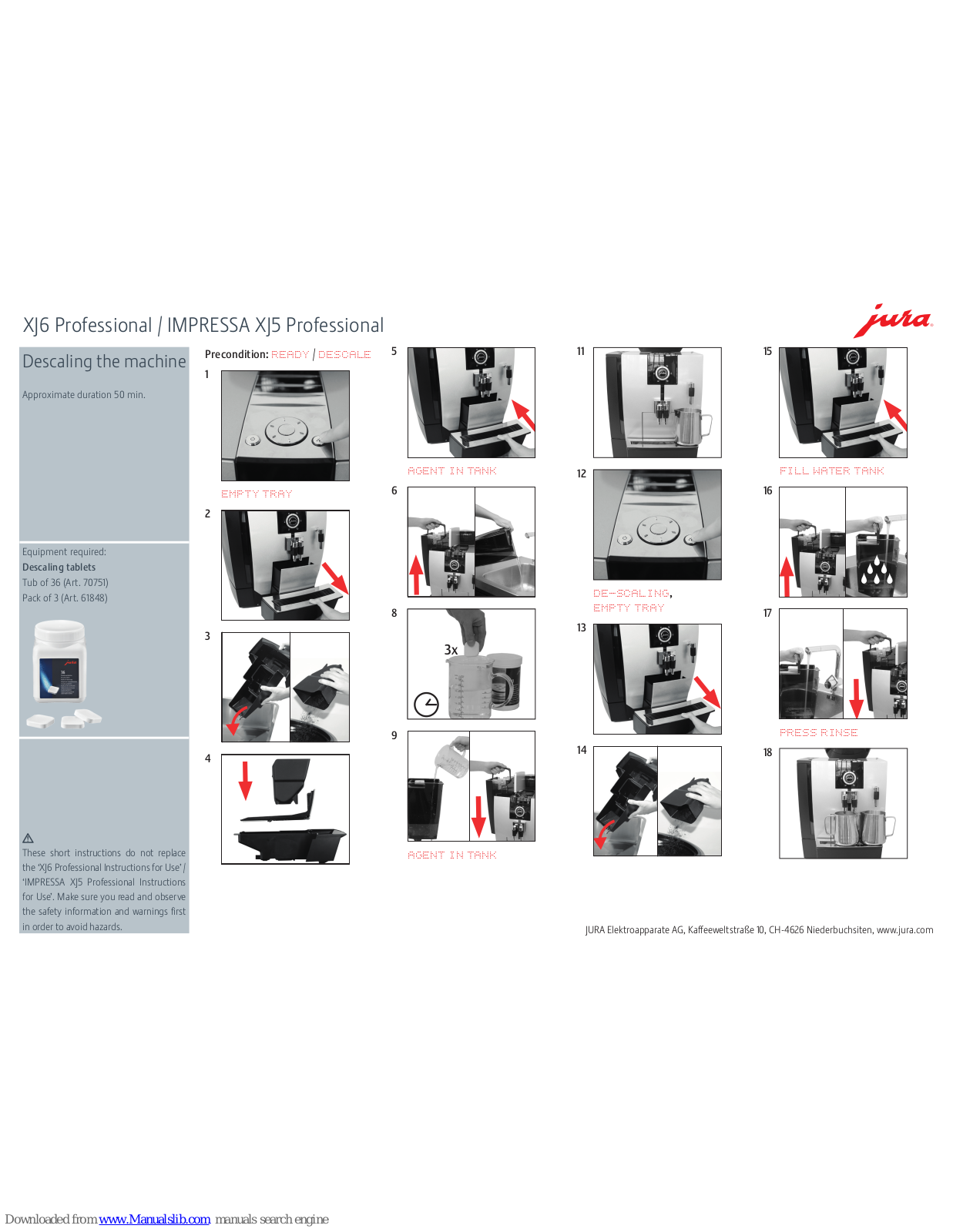 Jura XJ6 Professional, IMPRESSA XJ5 Professional Short Instructions