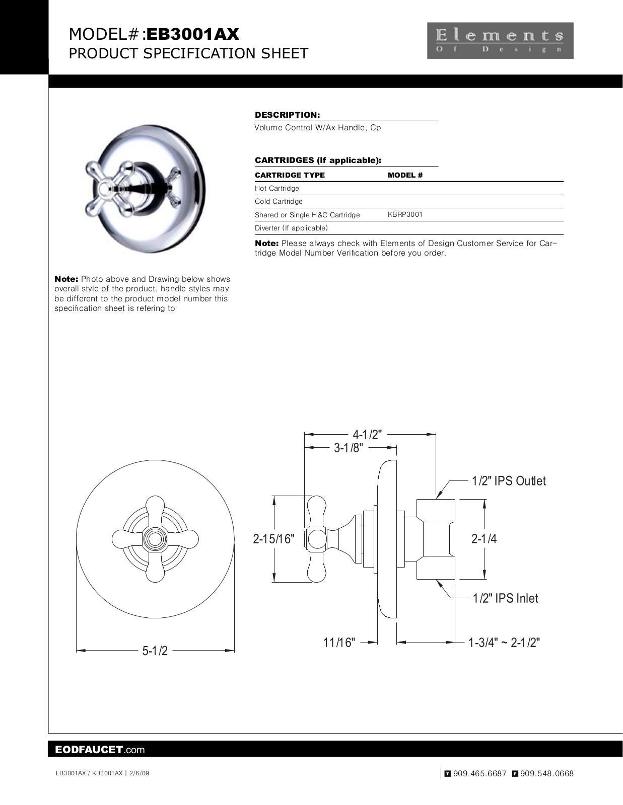 Elements of Design EDE2299 Specification Sheet - ManualMachine.com