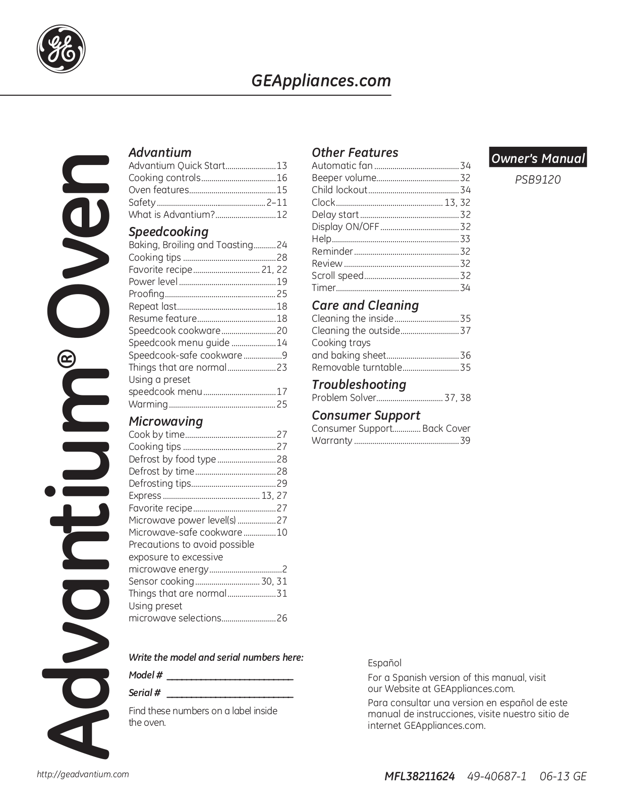 GE PSB9120DFBB User Manual