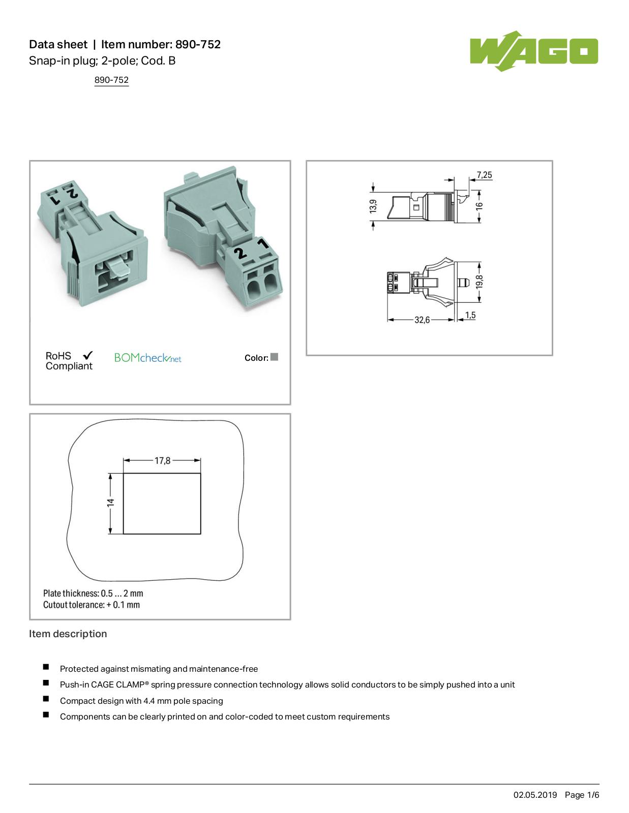 Wago 890-752 Data Sheet