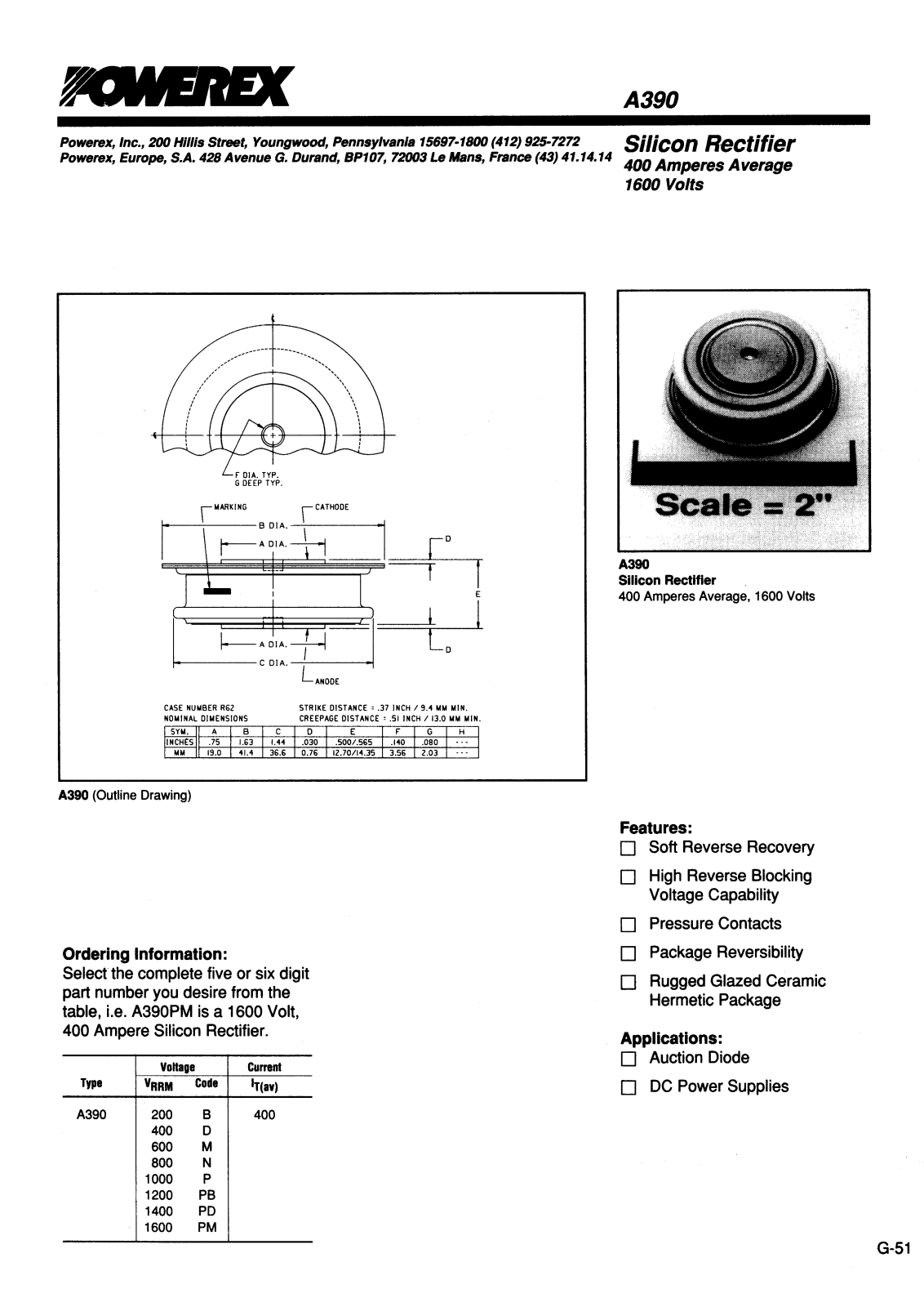 POWEREX A390PE, A390PD, A390PB, A390P, A390N Datasheet