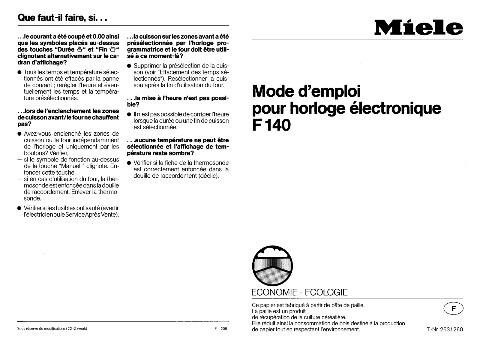 MIELE TIMER F140 User Manual