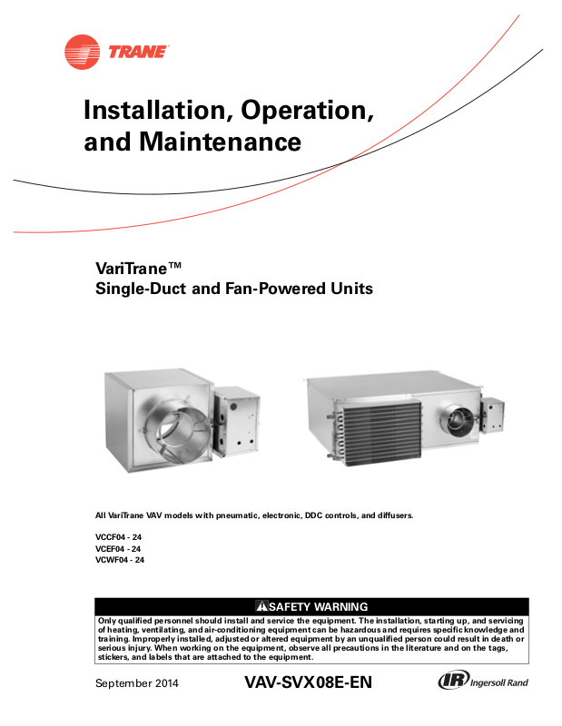 Trane VCCF04 - 24, VCEF04 - 24, VCWF04 - 24 Installation and ...