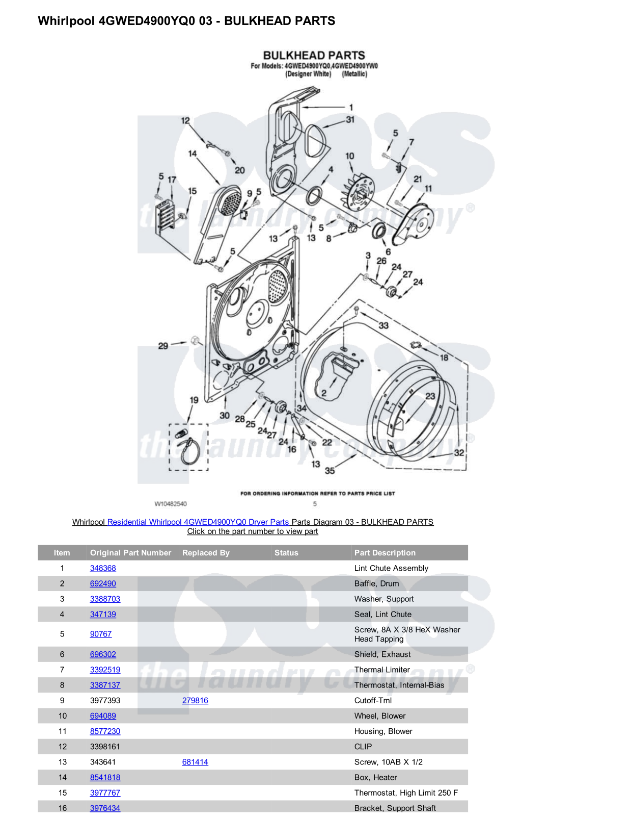 Whirlpool 4GWED4900YQ0 Parts Diagram