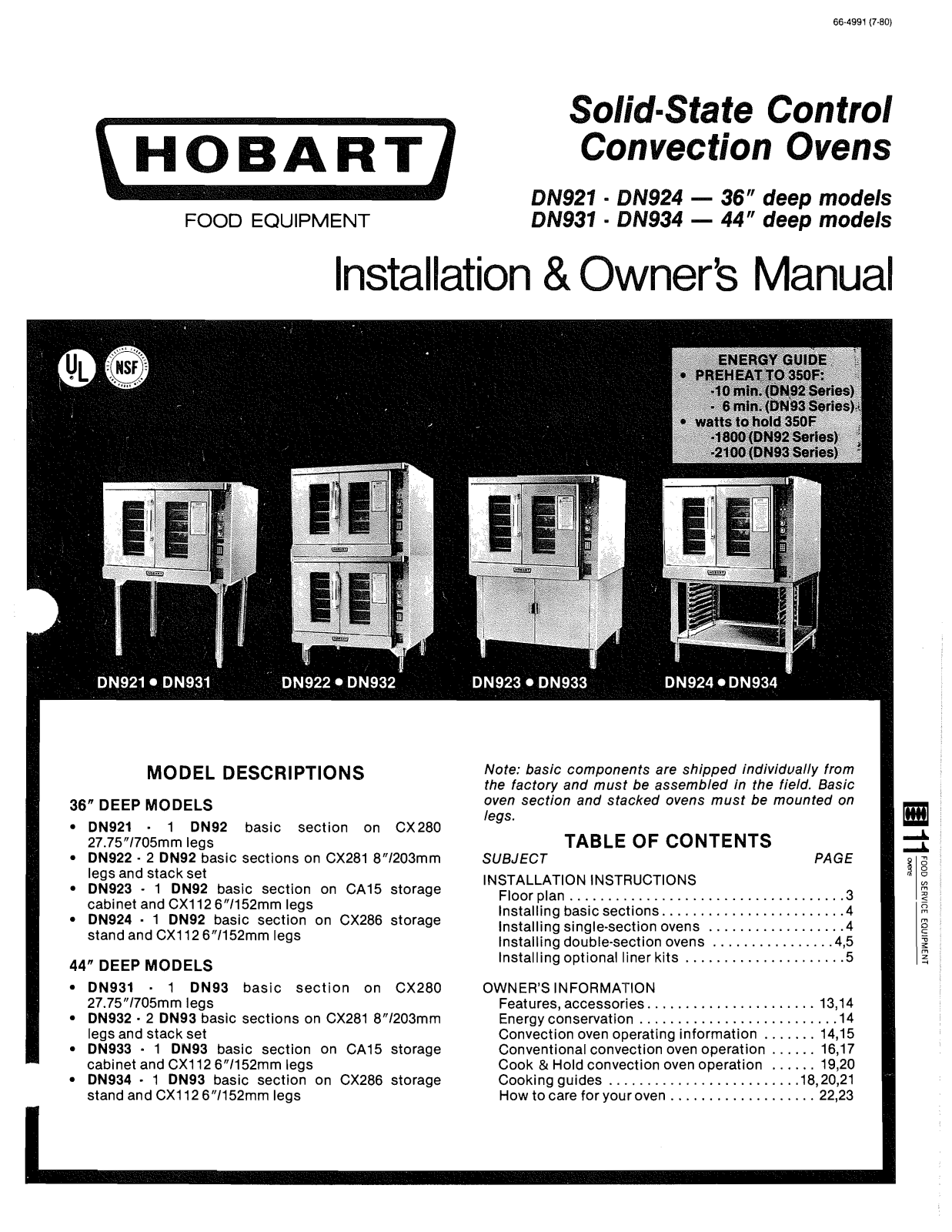 Hobart DN921 Installation Manual