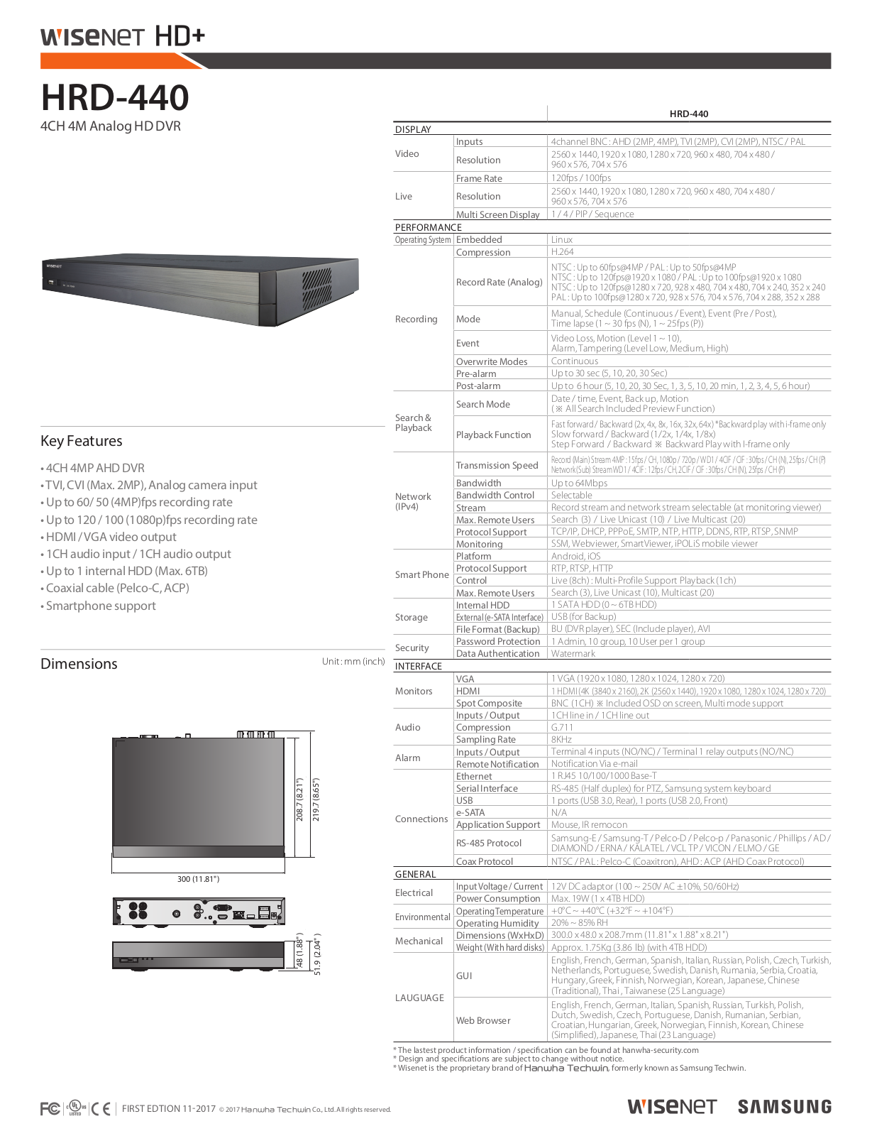 Samsung HRD-440 Specsheet