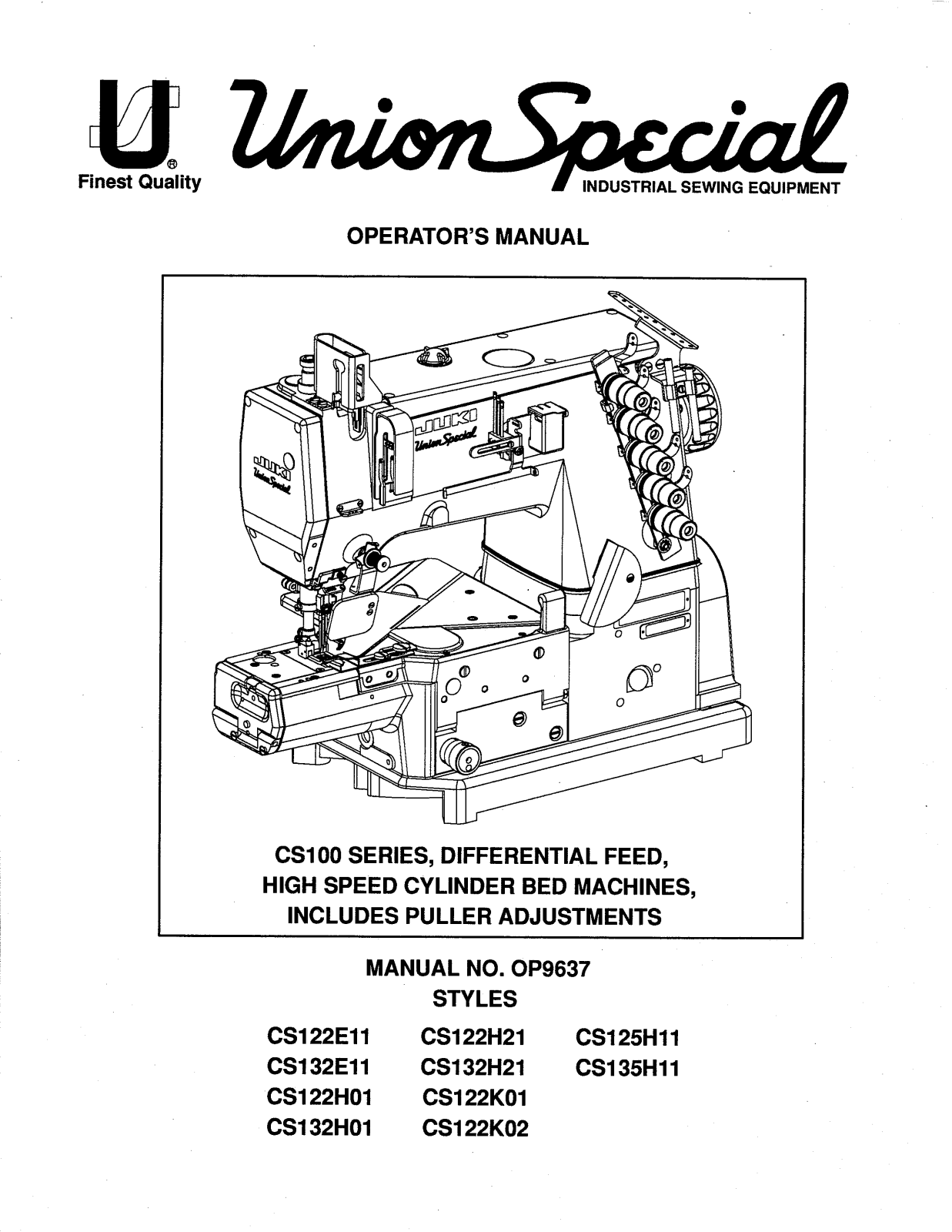 Union Special CS122E11, CS122H01, CS122H21, CS122K01, CS122K02 Parts List