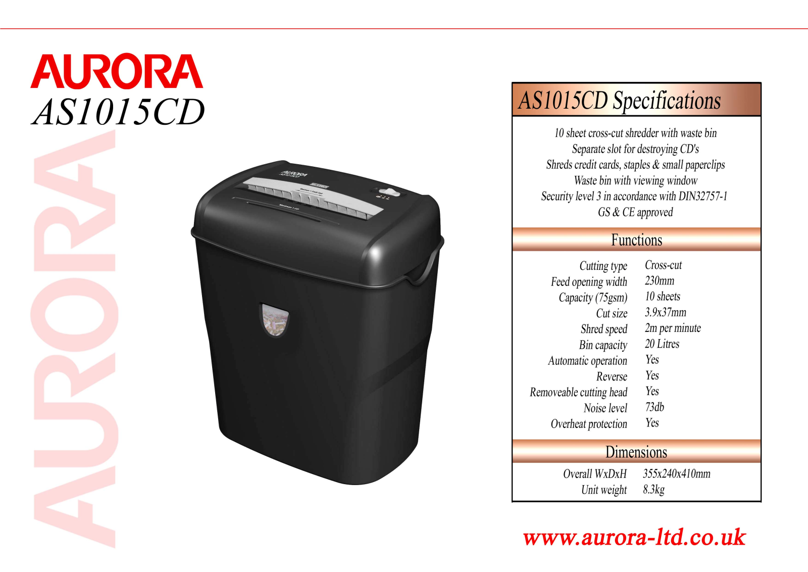 Aurora AS1015CD Specifications - ManualMachine.com
