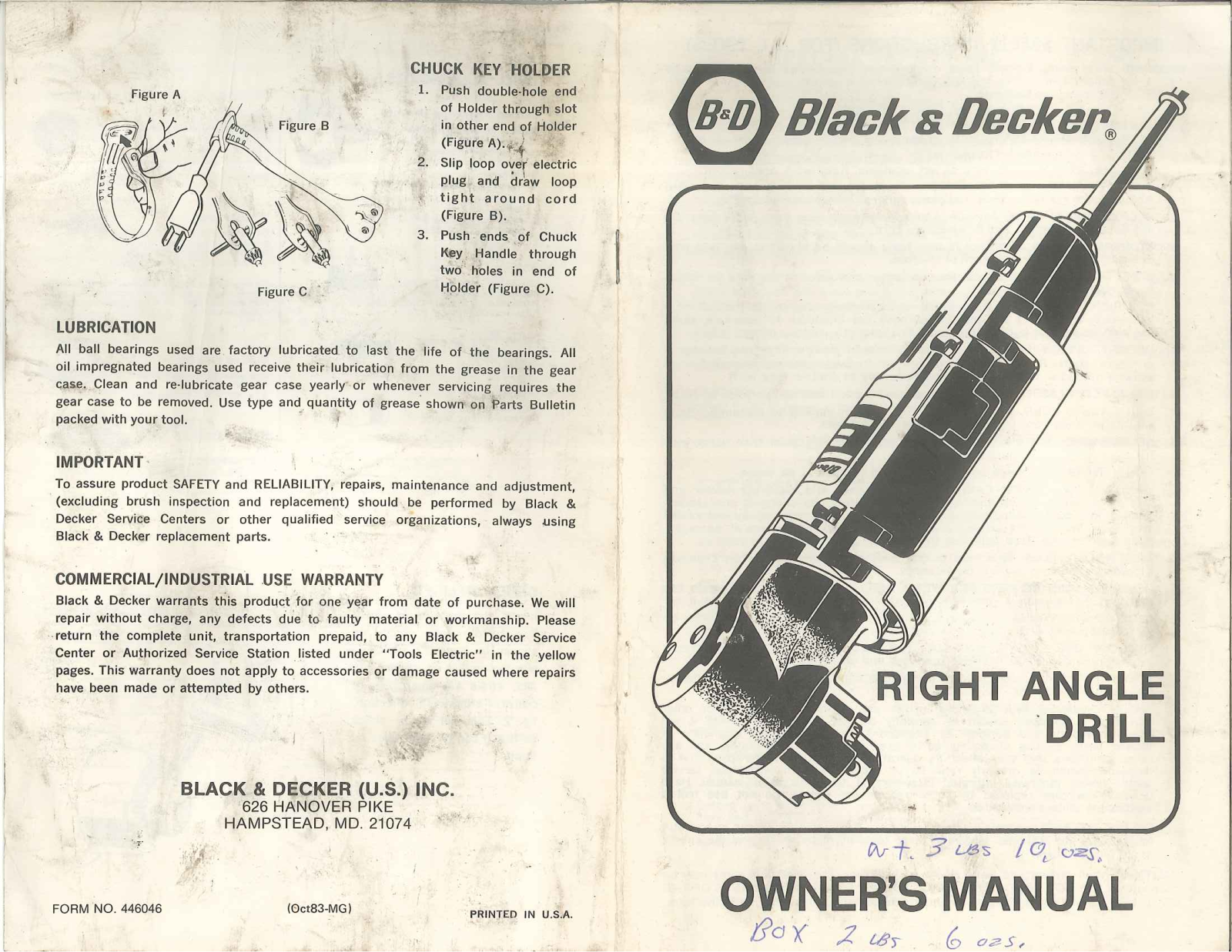 Black & Decker Manufacturing B&D Right Angle drill Power Tool - Hand Held - ManualMachine.com