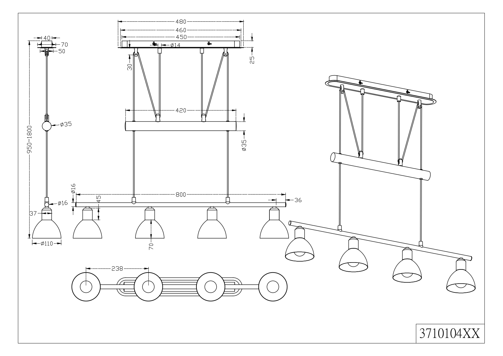 Trio 3710104XX Technical drawing - ManualMachine.com