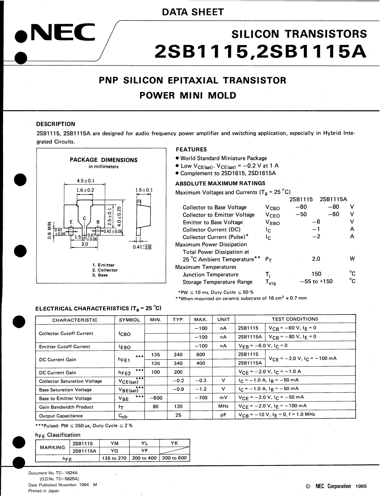 EIC 2SB1115A, 2SB1115 Datasheet