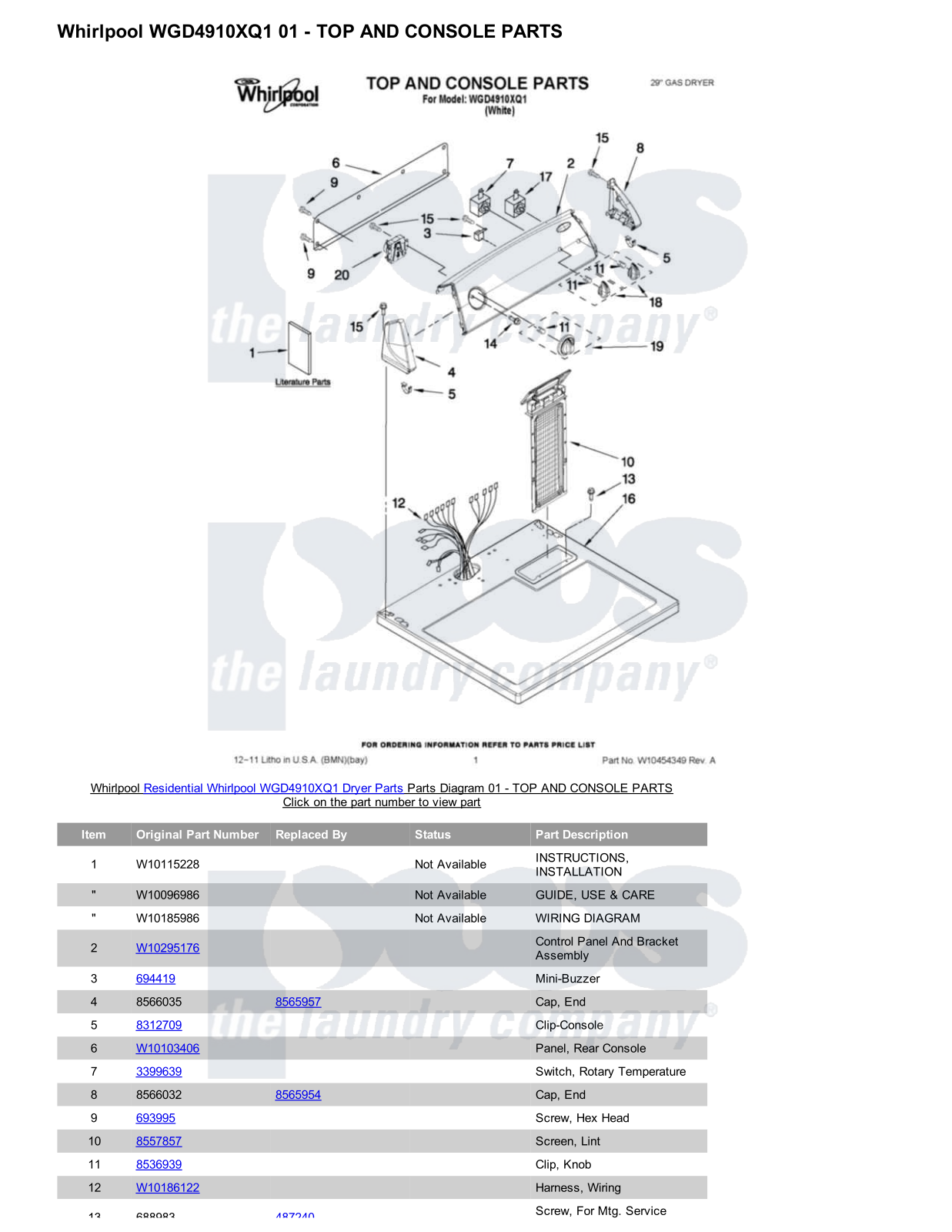 Whirlpool WGD4910XQ1 Parts Diagram